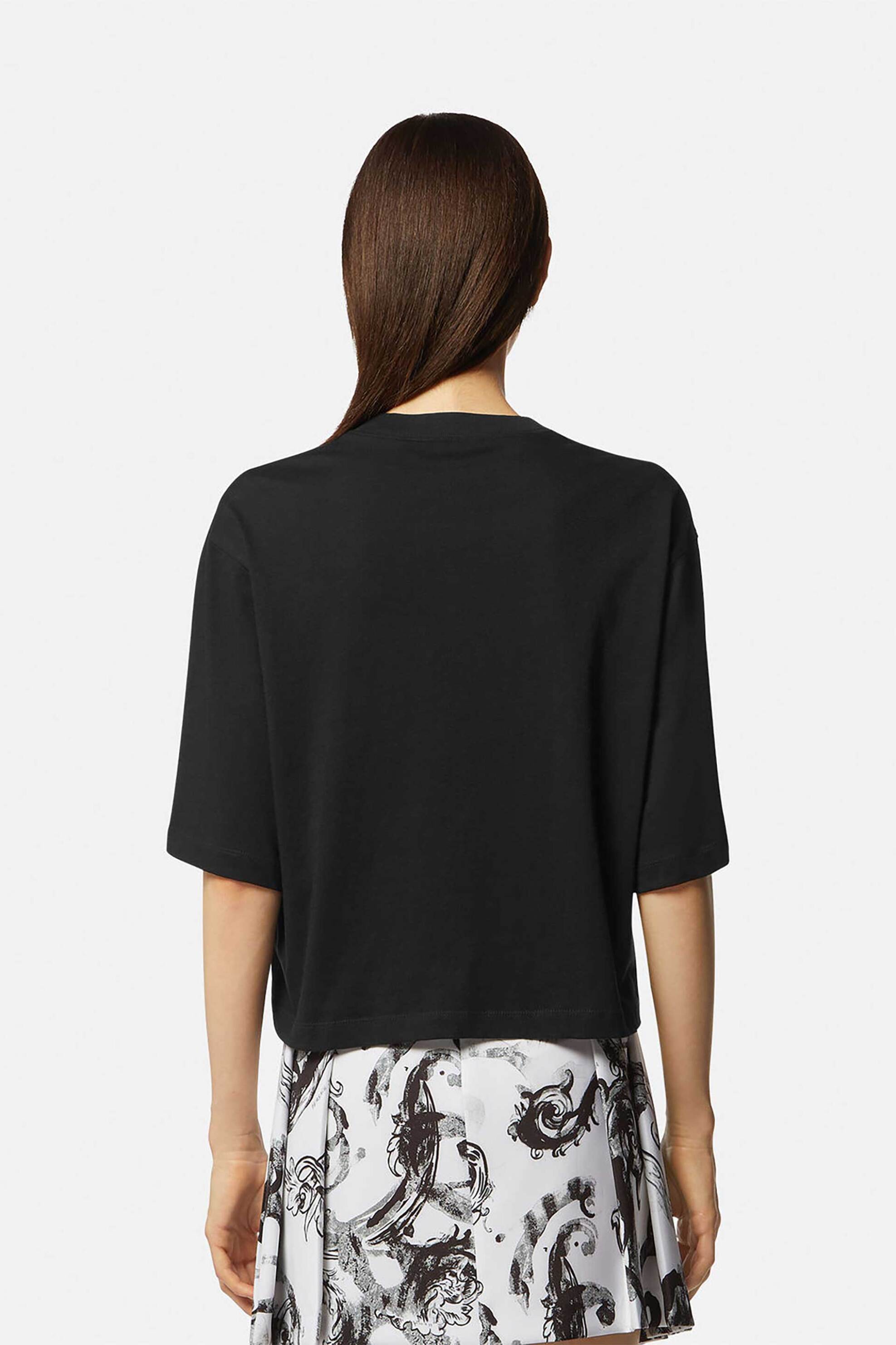 Versace Jeans Couture Γυναικείο T-Shirt Μονόχρωμο Βαμβακερό με Contrast Logo Και Baroque Print - 76Hahg01Cj00G Μαύρο