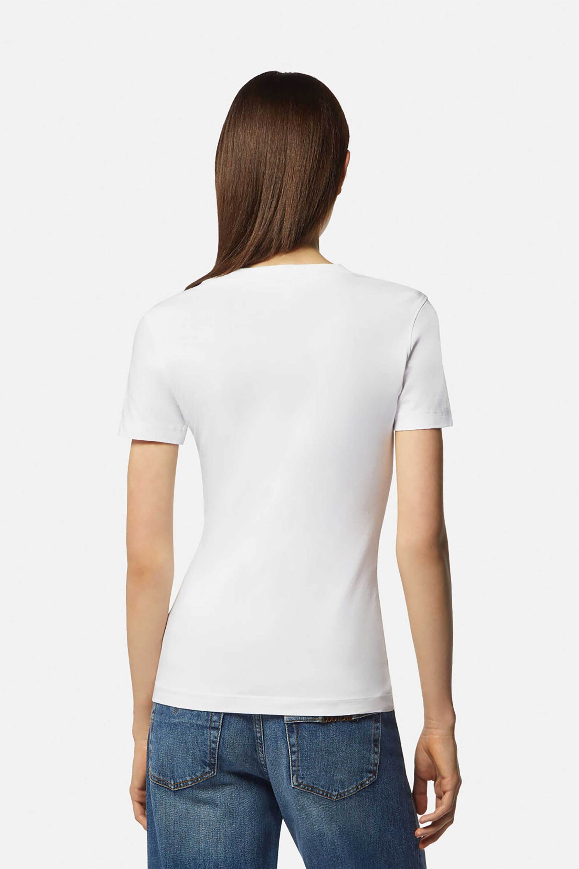 Versace Jeans Couture Γυναικείο T-Shirt Μονόχρωμο Βαμβακερό με Contrast Emblem Print - 76Haht02Cj03T Λευκό