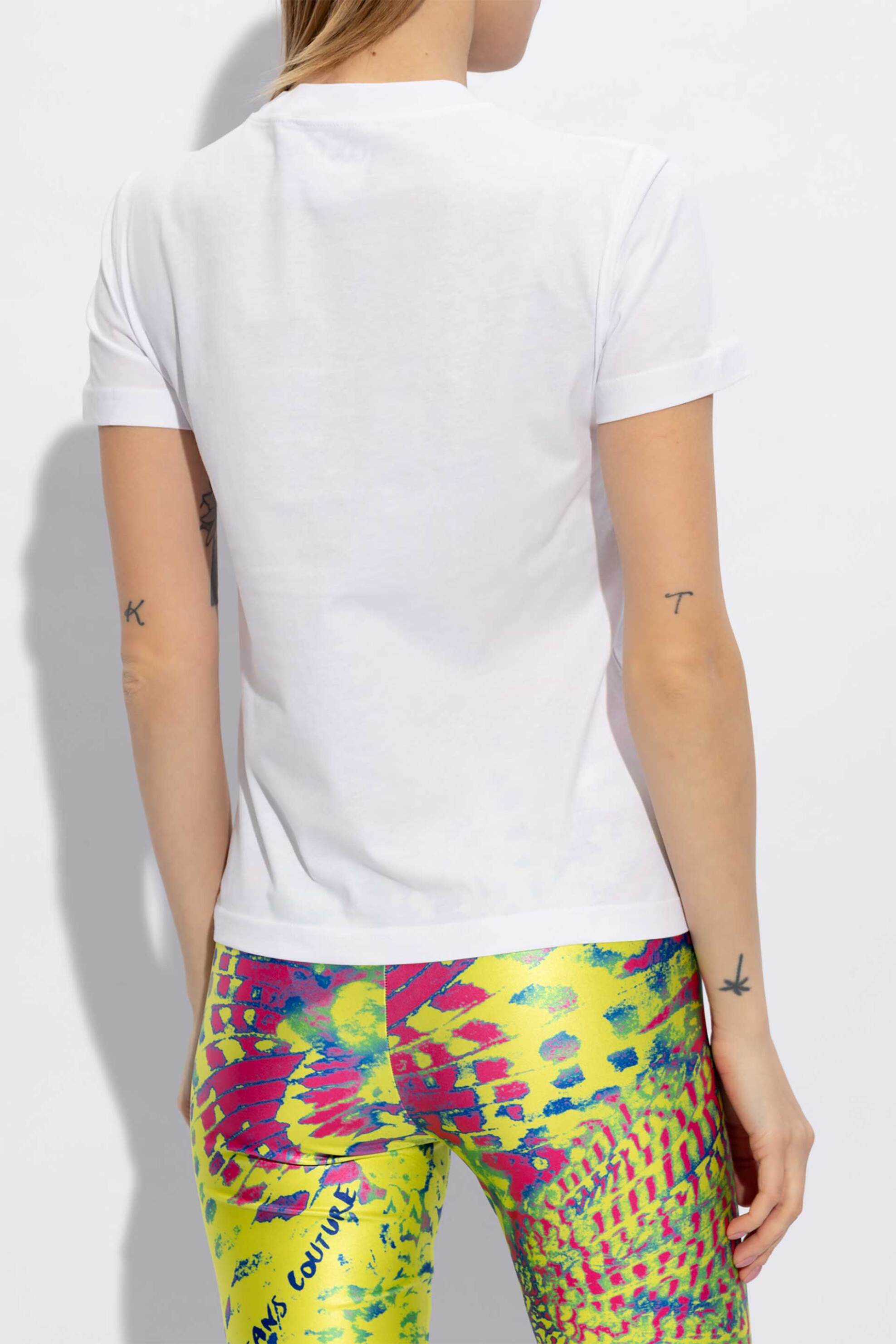 Versace Jeans Couture Γυναικείο T-Shirt Μονόχρωμο Βαμβακερό με Contrast Logo Print - 76Haht04Cj00T Λευκό