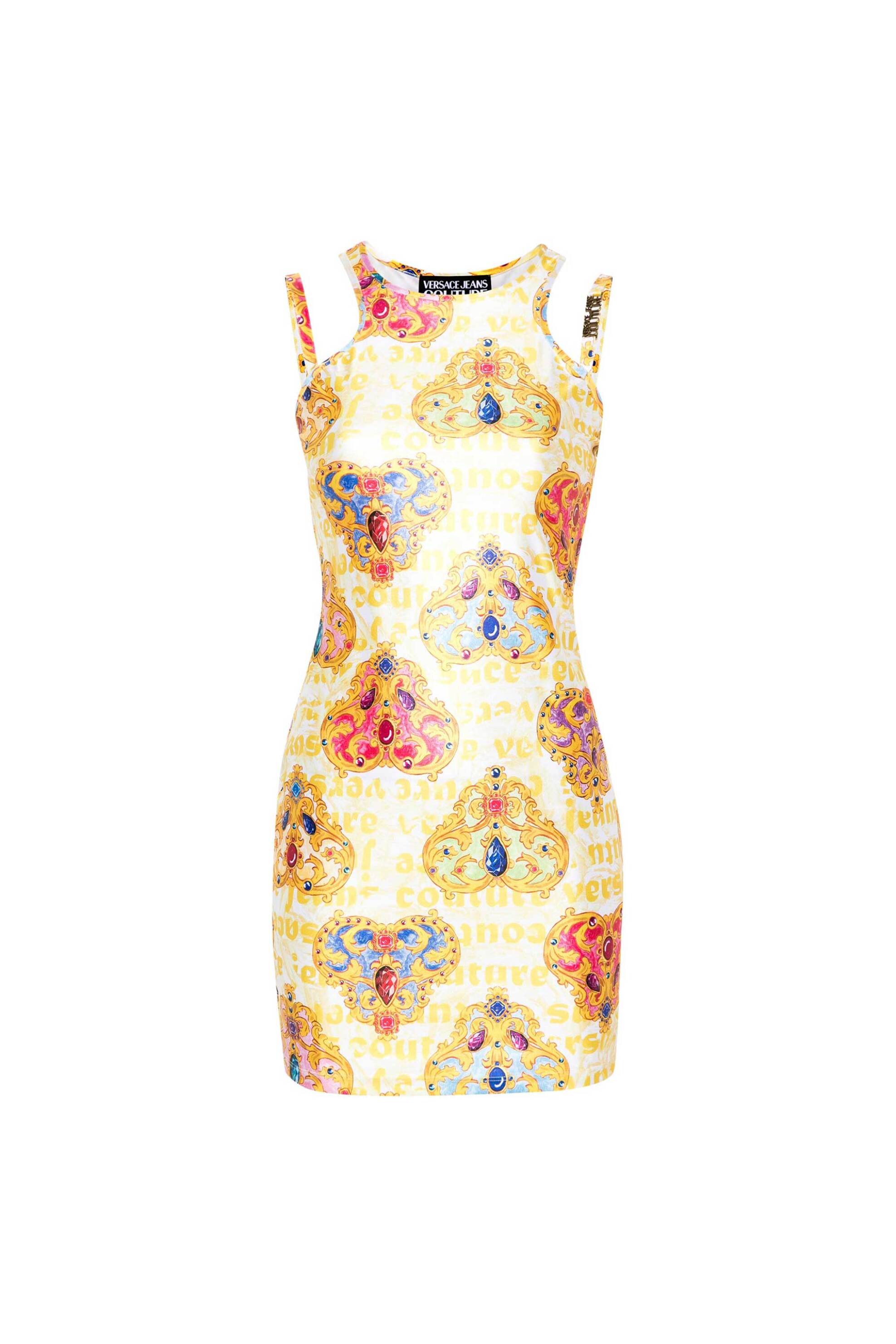 Versace Jeans Couture γυναικείο mini φόρεμα με all-over logo και heart couture print - 76HAO944JS348 Λευκό