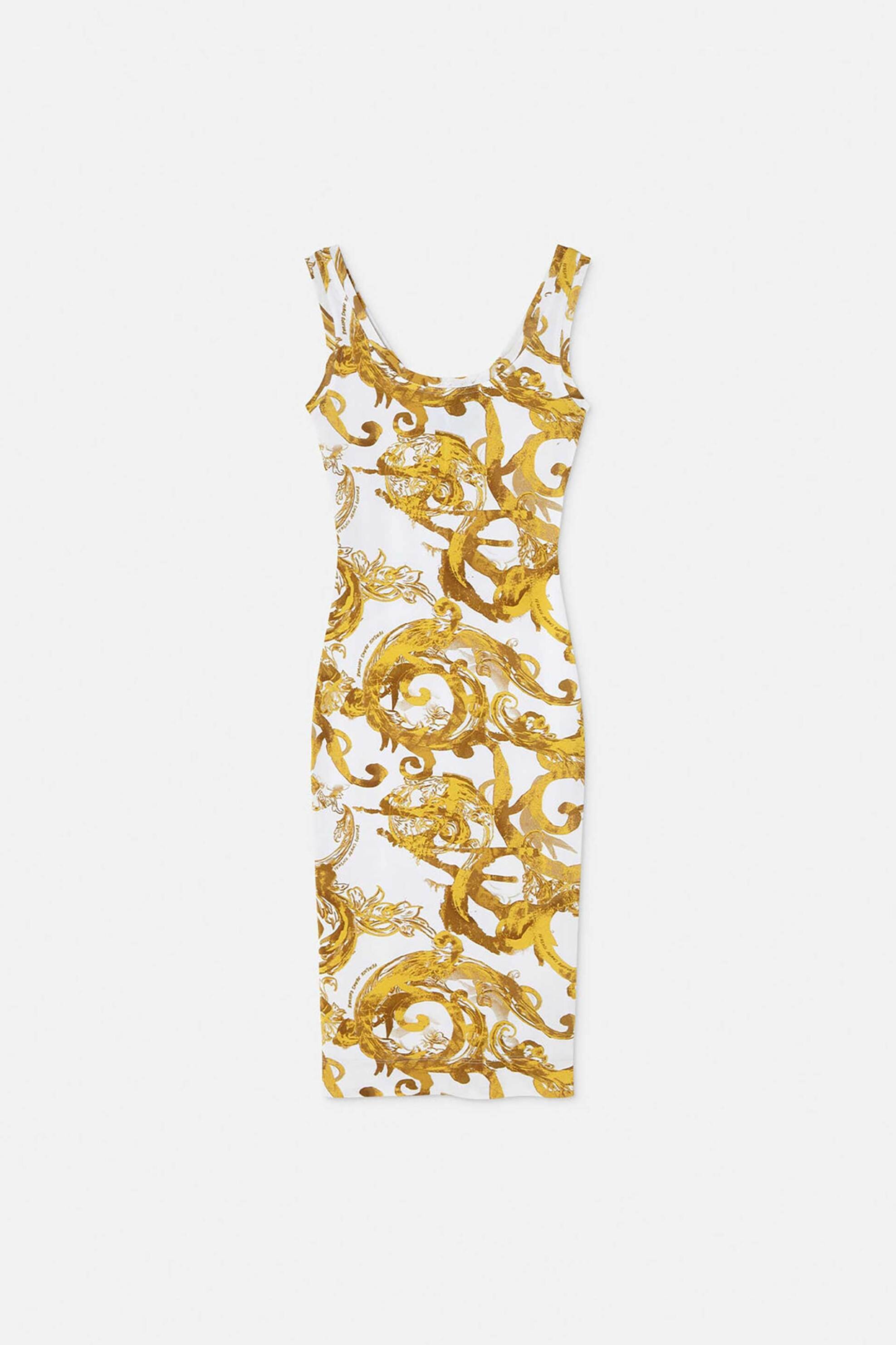 Versace Jeans Couture γυναικείο midi φόρεμα με all-over signature Baroque print - 76HAO9B6JS291 Λευκό