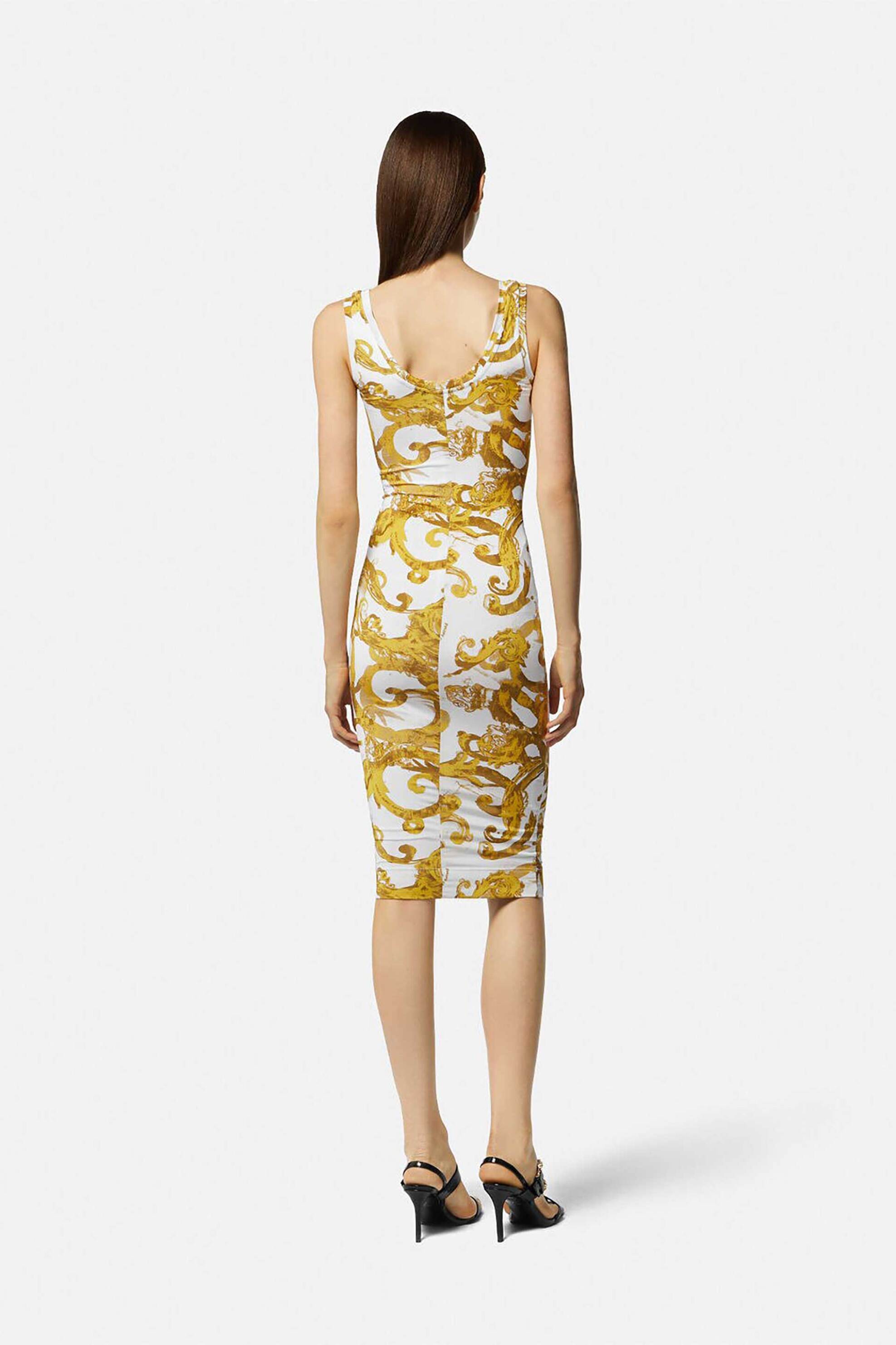 Versace Jeans Couture Γυναικείο Midi Φόρεμα με All-Over Signature Baroque Print - 76Hao9B6Js291 Λευκό