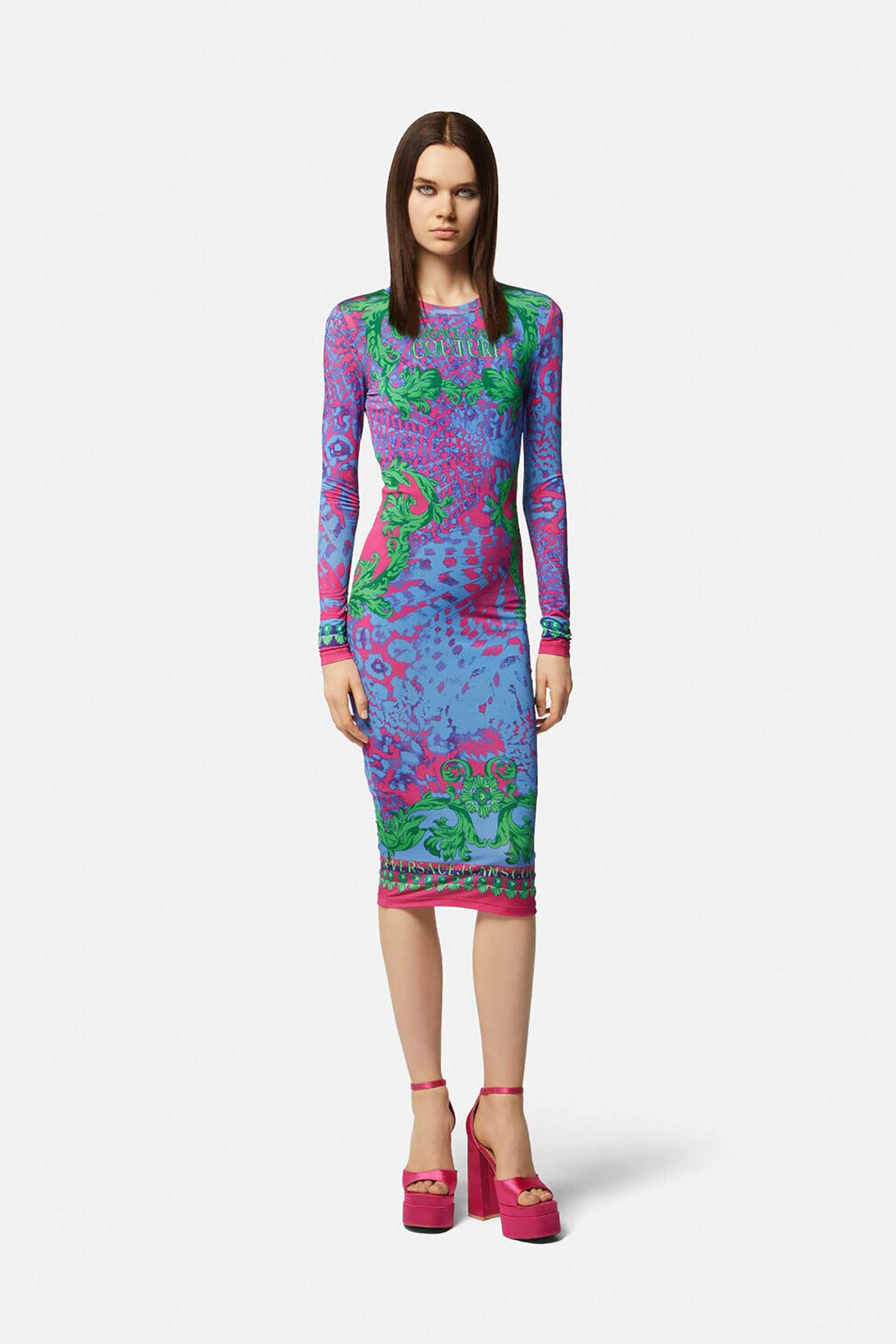VERSACE JEANS COUTURE Versace Jeans Couture γυναικείο midi φόρεμα με all-over abstract print και contrast logo print - 76HAO9P8JS331 Πολύχρωμο - 2