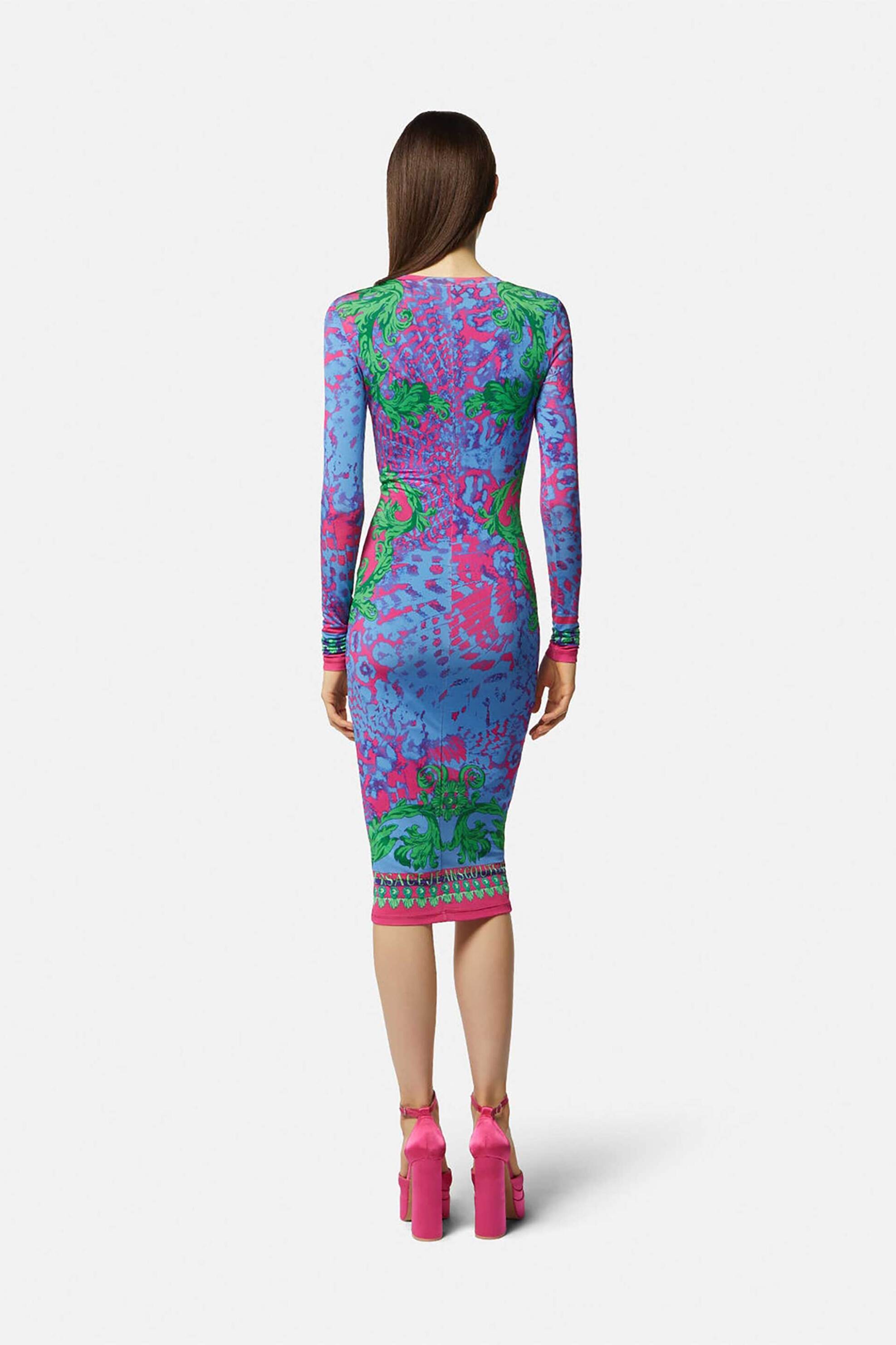 Versace Jeans Couture Γυναικείο Midi Φόρεμα με All-Over Abstract Print Και Contrast Logo - 76Hao9P8Js331 Πολύχρωμο
