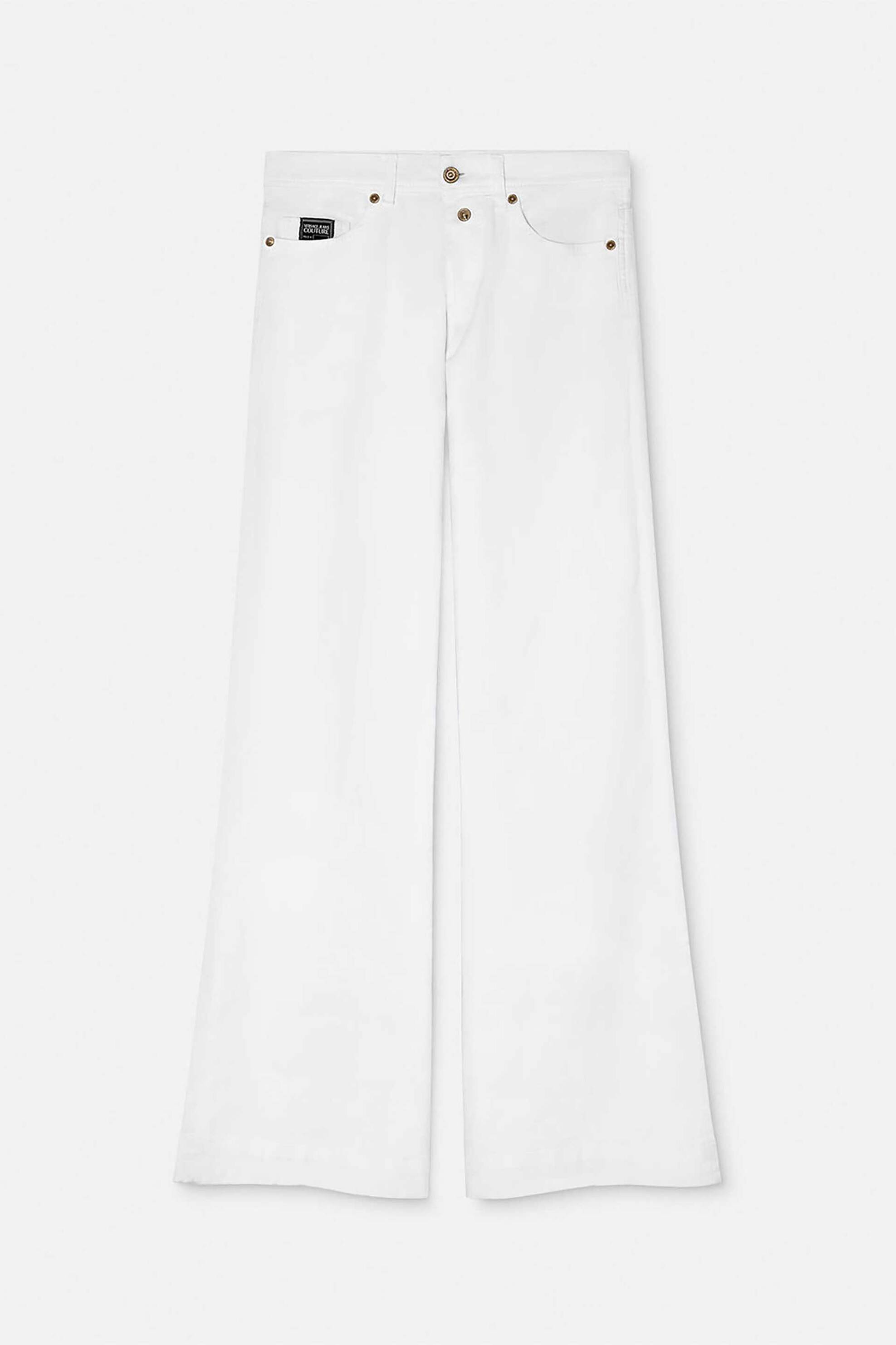 Versace Jeans Couture γυναικείο τζιν παντελόνι μονόχρωμο πεντάτσεπο με μεταλλικό λογότυπο πίσω - 76HAB561CEW01 Λευκό