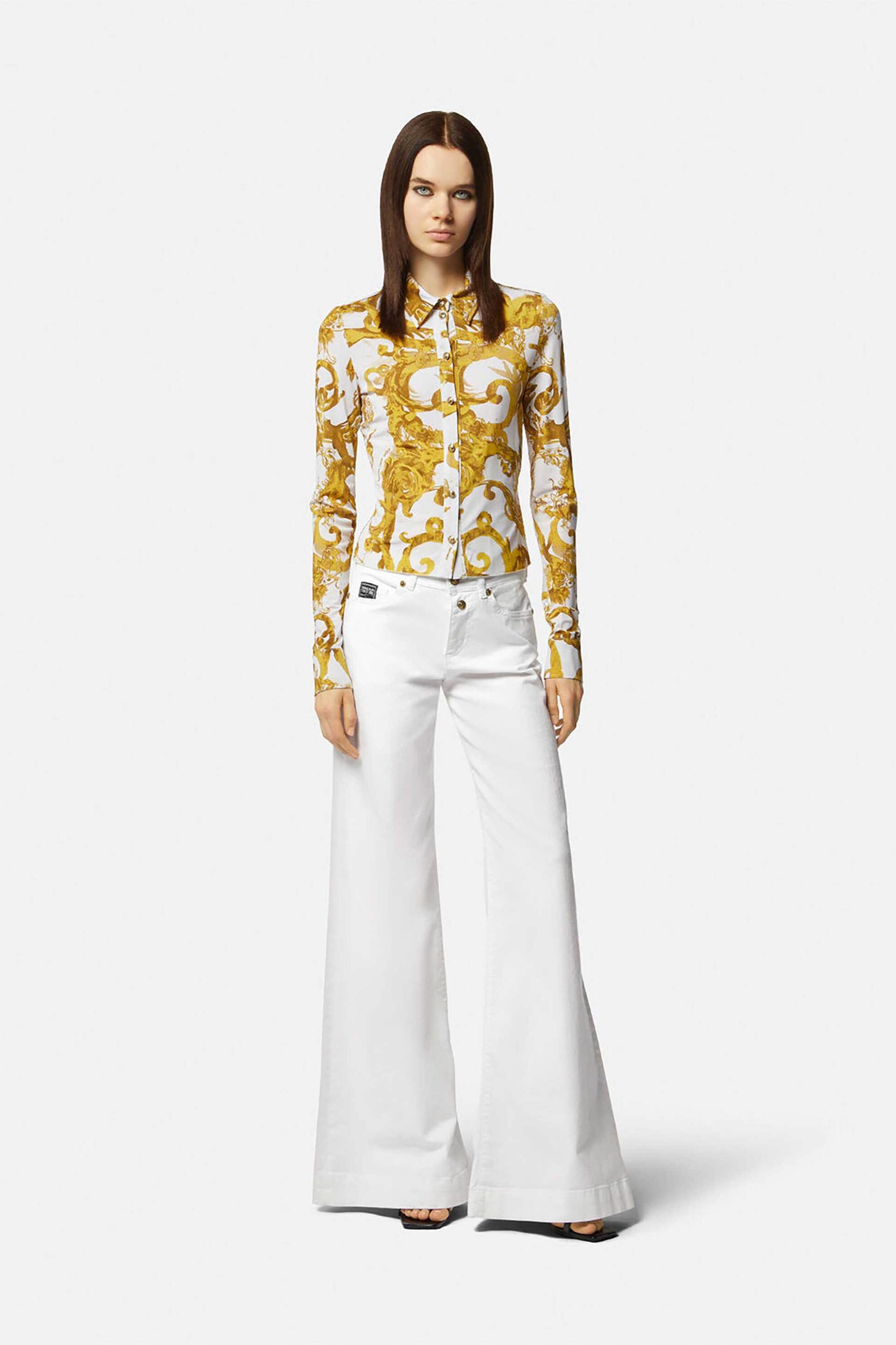 VERSACE JEANS COUTURE Versace Jeans Couture γυναικείο τζιν παντελόνι μονόχρωμο πεντάτσεπο με μεταλλικό λογότυπο πίσω - 76HAB561CEW01 Λευκό - 2