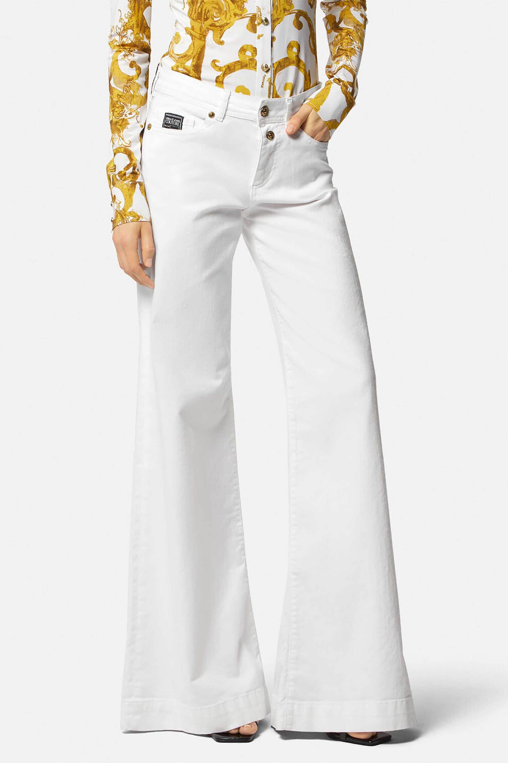 VERSACE JEANS COUTURE Versace Jeans Couture γυναικείο τζιν παντελόνι μονόχρωμο πεντάτσεπο με μεταλλικό λογότυπο πίσω - 76HAB561CEW01 Λευκό - 3
