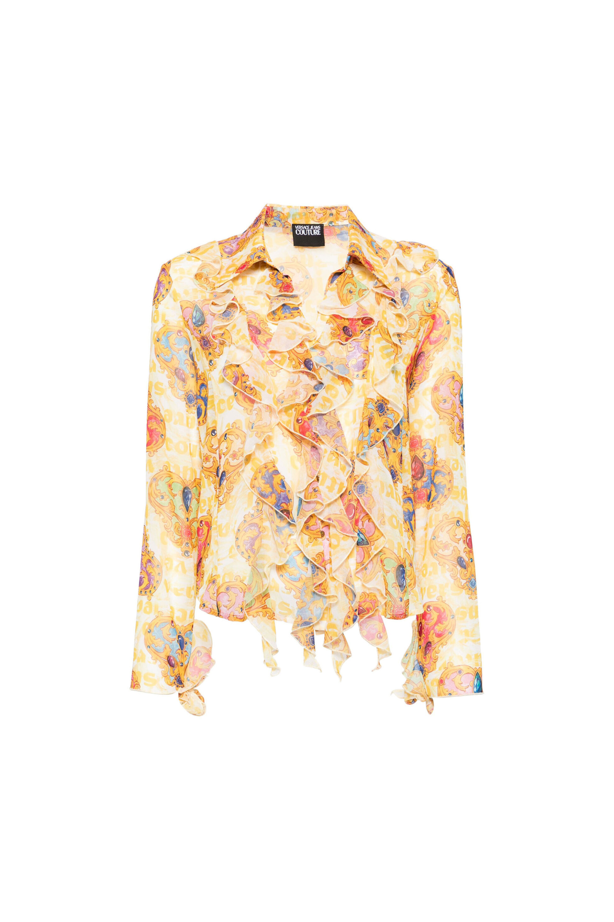 Versace Jeans Couture γυναικείο πουκάμισο με all-over heart couture print και διακοσμητικά βολάν - 76HAL2A5NS455 Λευκό
