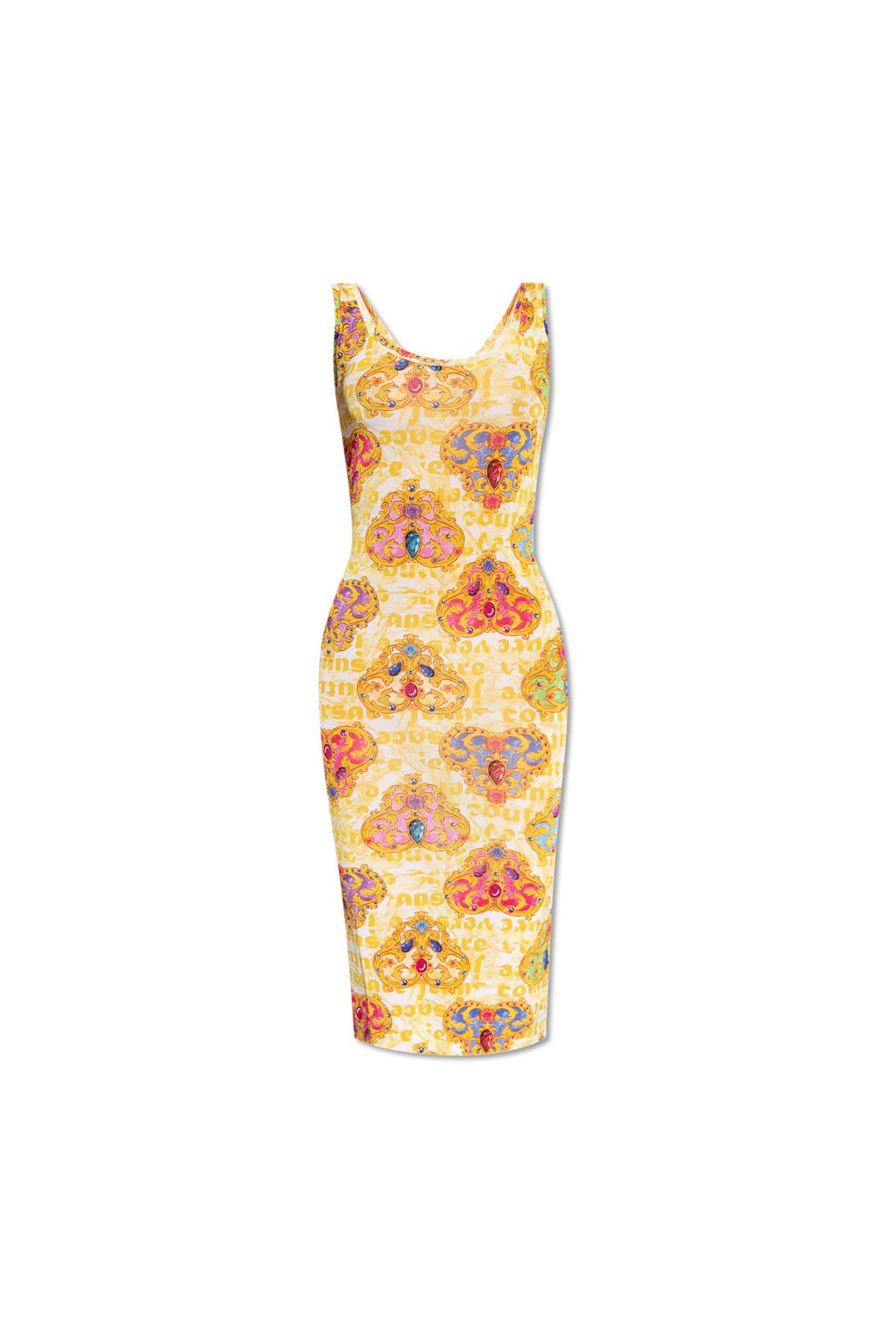Versace Jeans Couture γυναικείο midi φόρεμα με all-over heart couture print και μεταλλικό λογότυπο - 76HAO946JS343 Λευκό