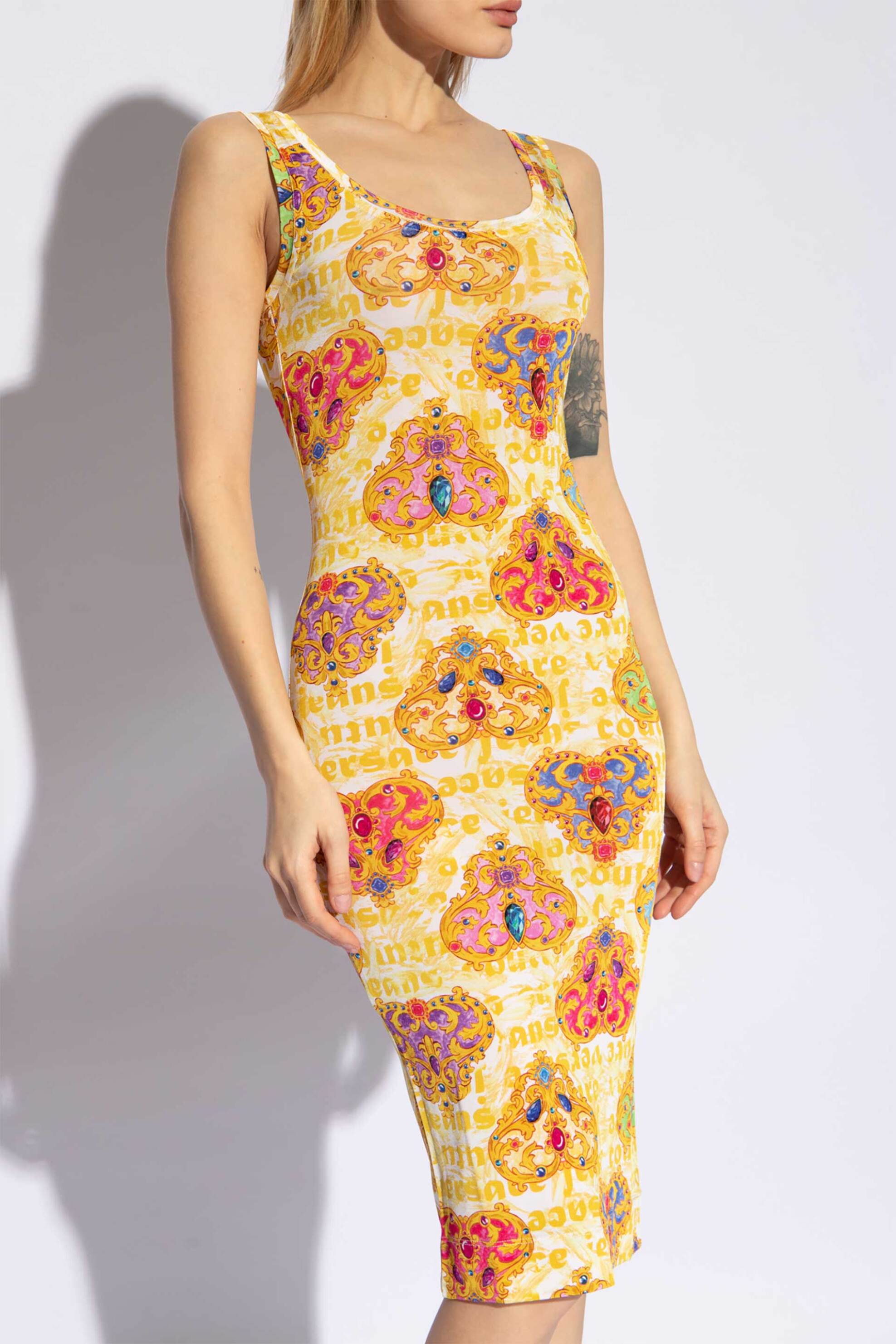 VERSACE JEANS COUTURE Versace Jeans Couture γυναικείο midi φόρεμα με all-over heart couture print και μεταλλικό λογότυπο - 76HAO946JS343 Λευκό - 2