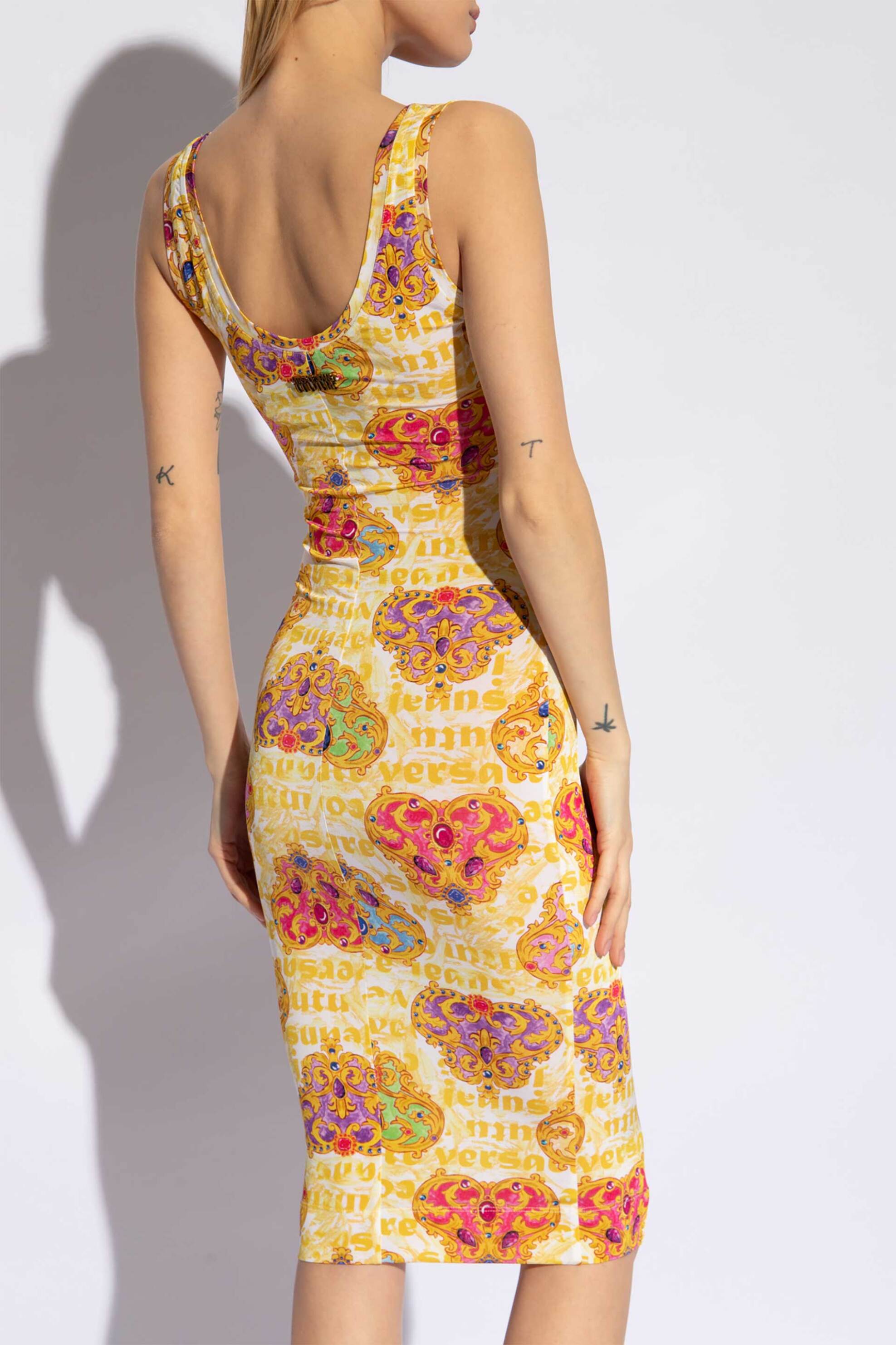 Versace Jeans Couture Γυναικείο Midi Φόρεμα με All-Over Heart Print Και Μεταλλικό Λογότυπο - 76Hao946Js343 Λευκό