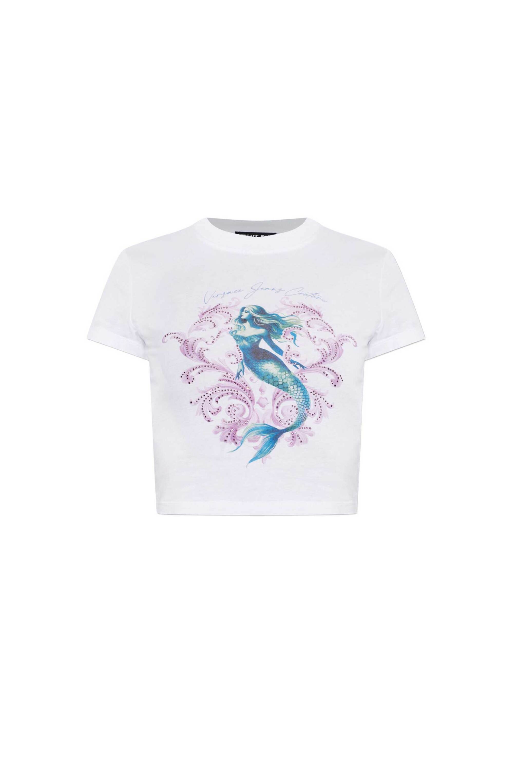 VERSACE JEANS COUTURE Versace Jeans Couture γυναικείο T-shirt με mermaid graphic print - 80HAHD03CJ01Z Λευκό