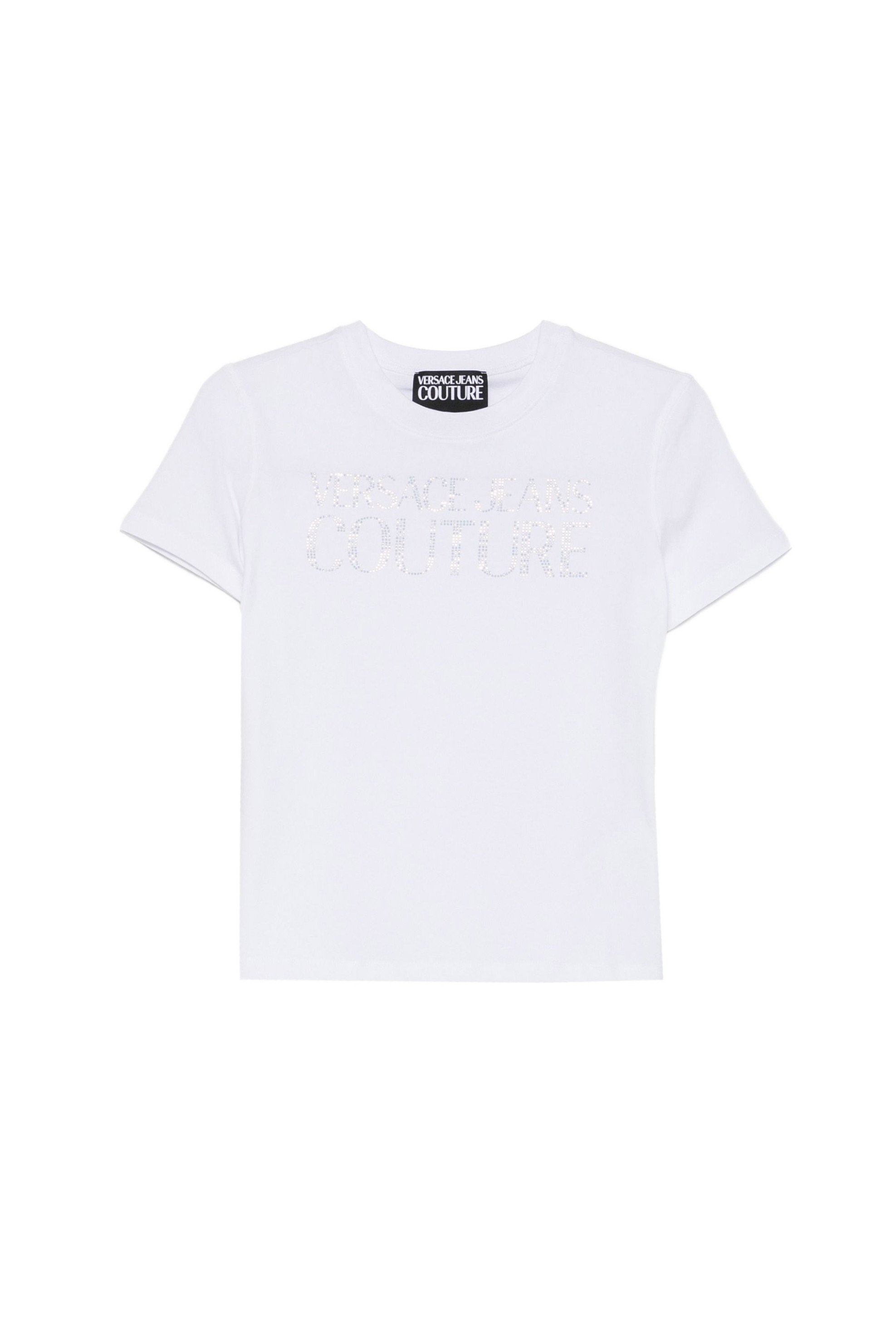 VERSACE JEANS COUTURE Versace Jeans Couture γυναικείο T-shirt με logo print και στρας - 80HAHT09CJ03T Λευκό