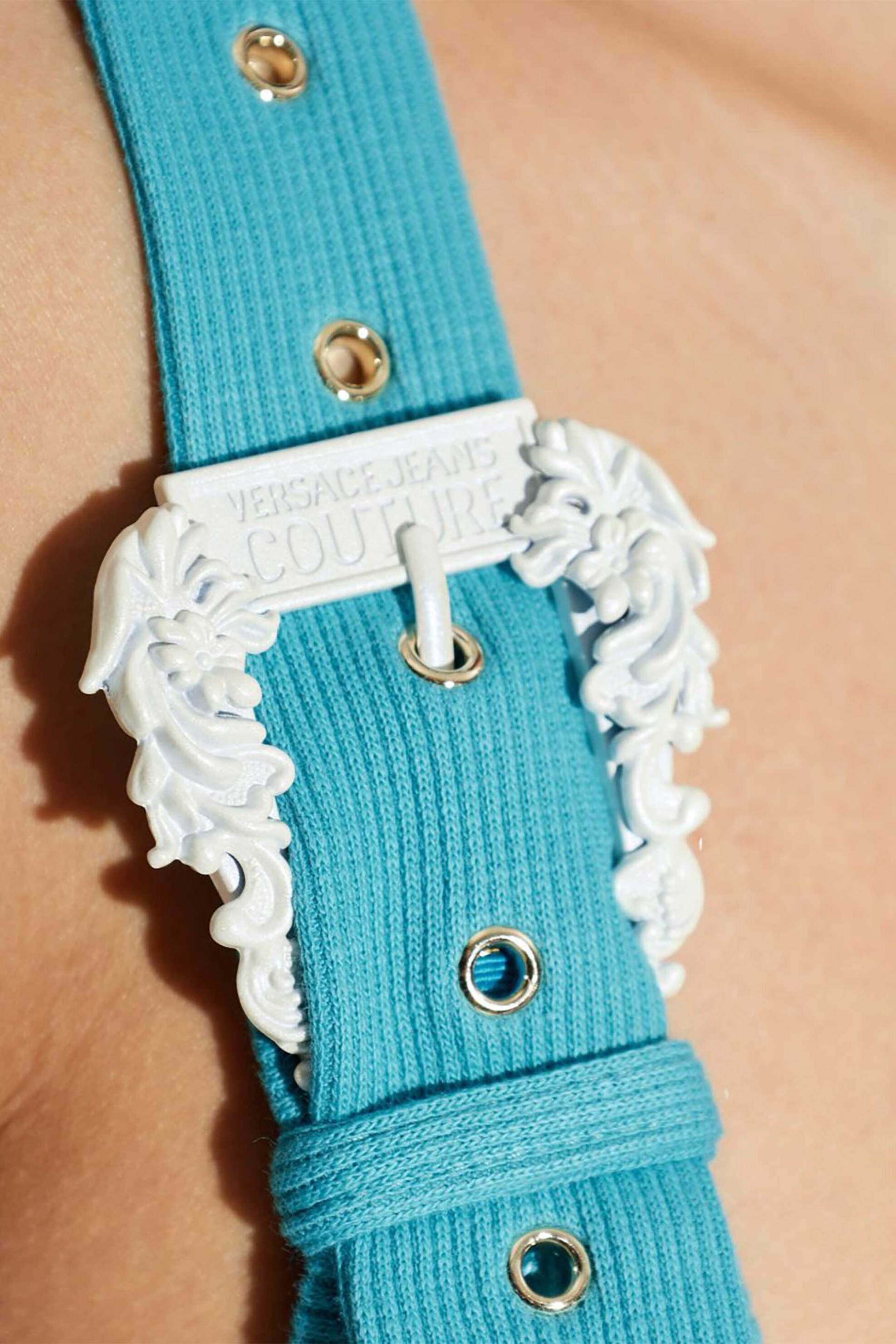 VERSACE JEANS COUTURE Versace Jeans Couture γυναικείο mini φόρεμα μονόχρωμο με ανάγλυφες αγκράφες - 80HAO943J0198 Τυρκουάζ - 2