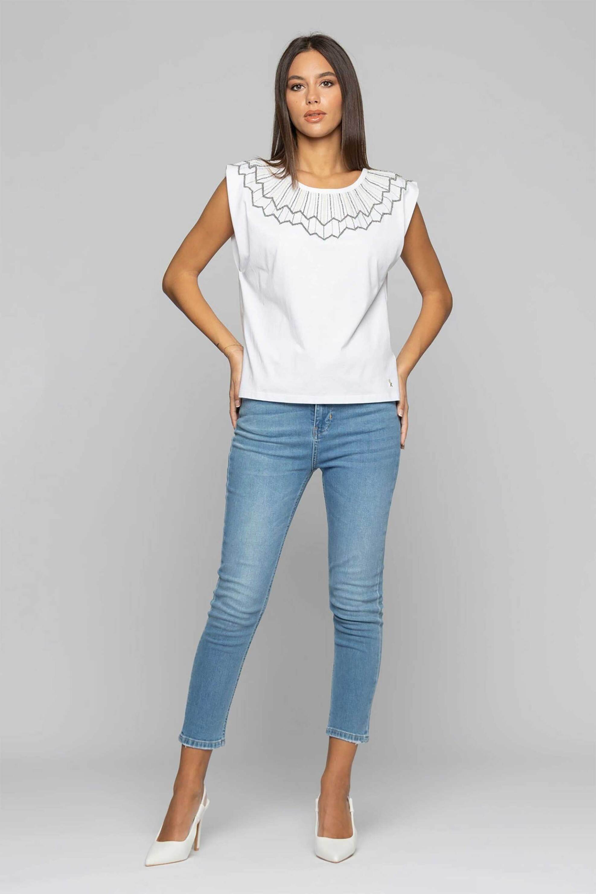 Kocca γυναικείο Τ-shirt με κεντημένες χάντρες - P24PTS1420ABUN0000 Λευκό φωτογραφία