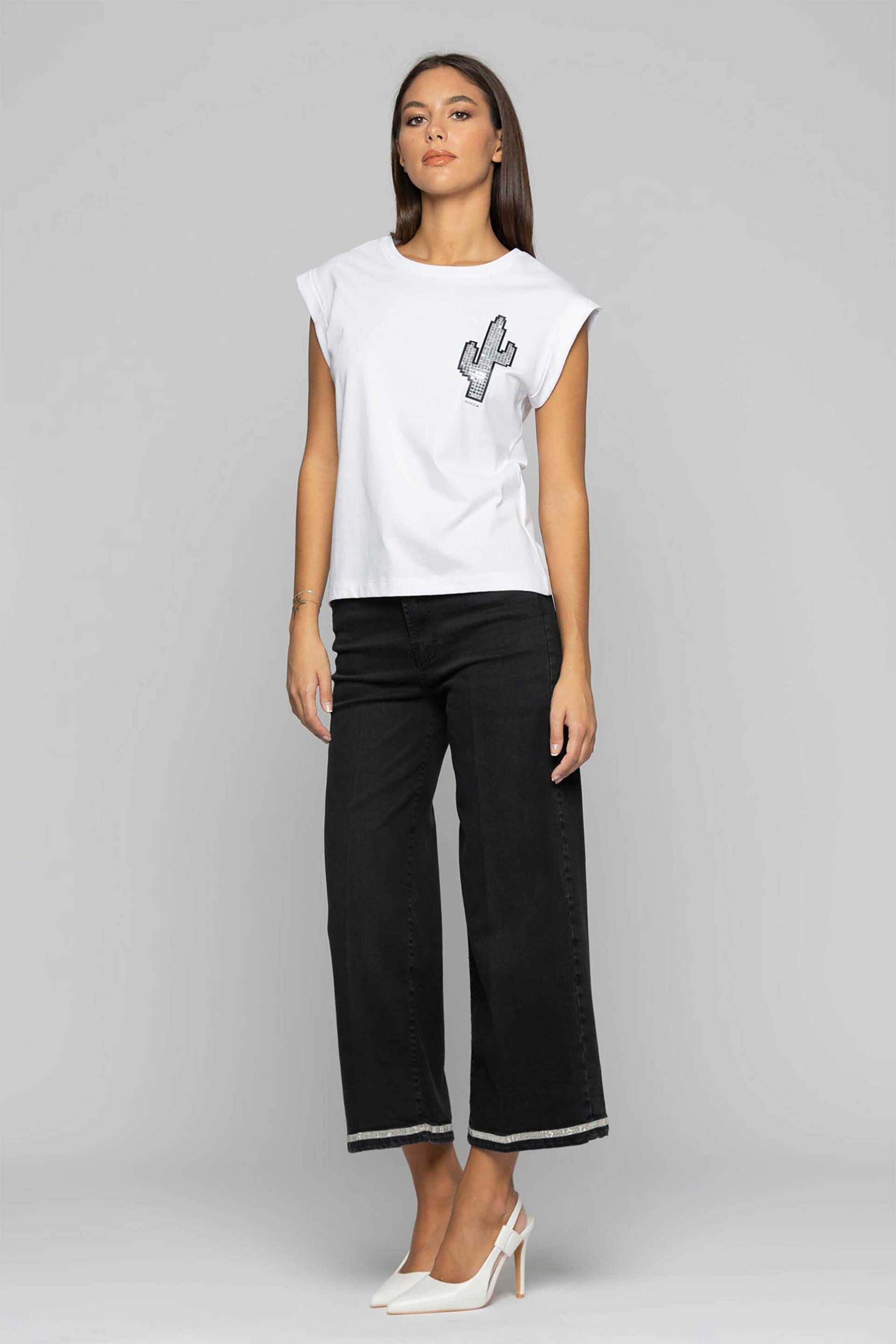 Kocca γυναικείο Τ-shirt με στρας σε σχήμα κάκτου - P24PTS1660ABUN0000 Λευκό φωτογραφία