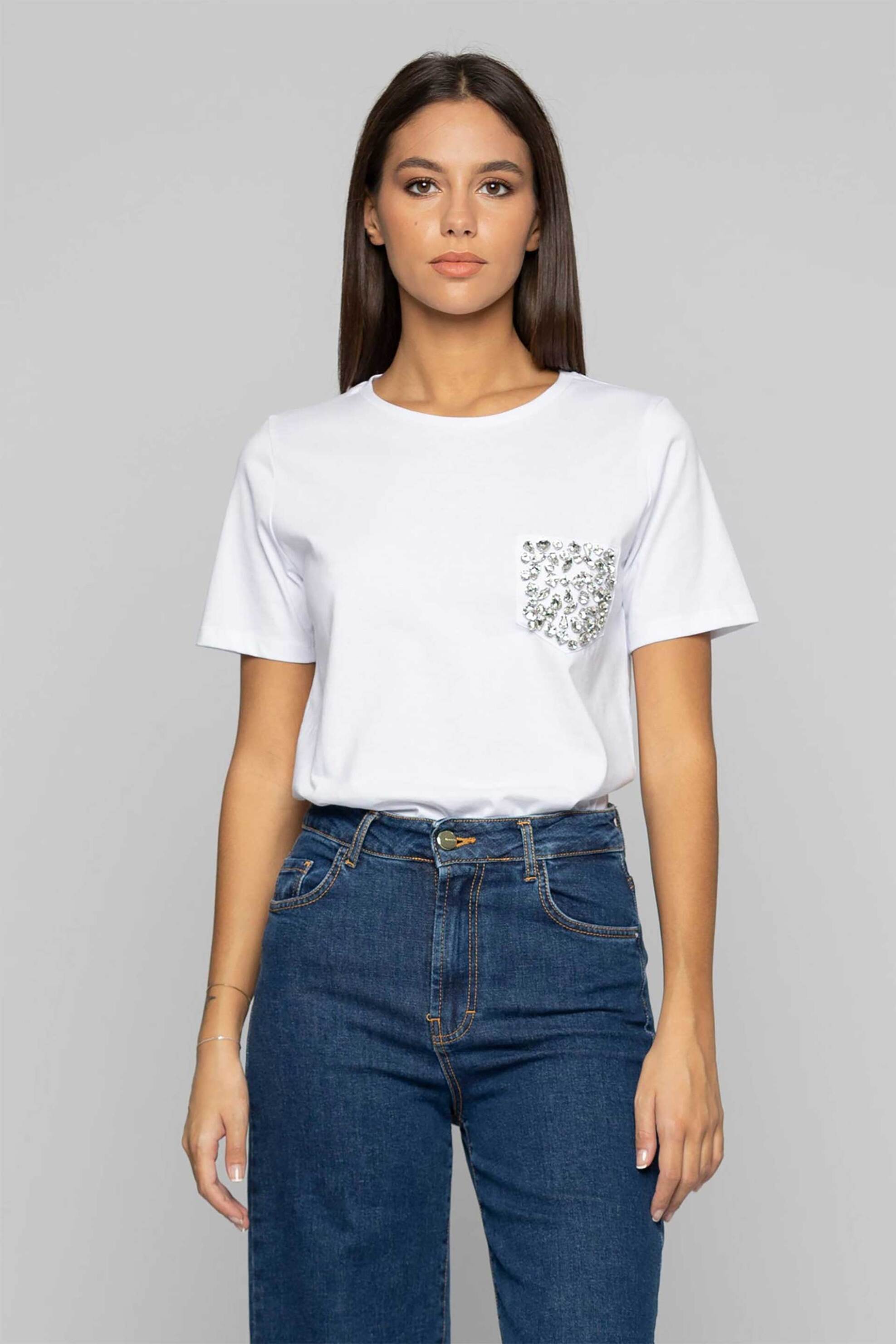 KOCCA Kocca γυναικείο Τ-shirt με απλικέ πέτρες - P24PTS1731ABUN0000 Λευκό
