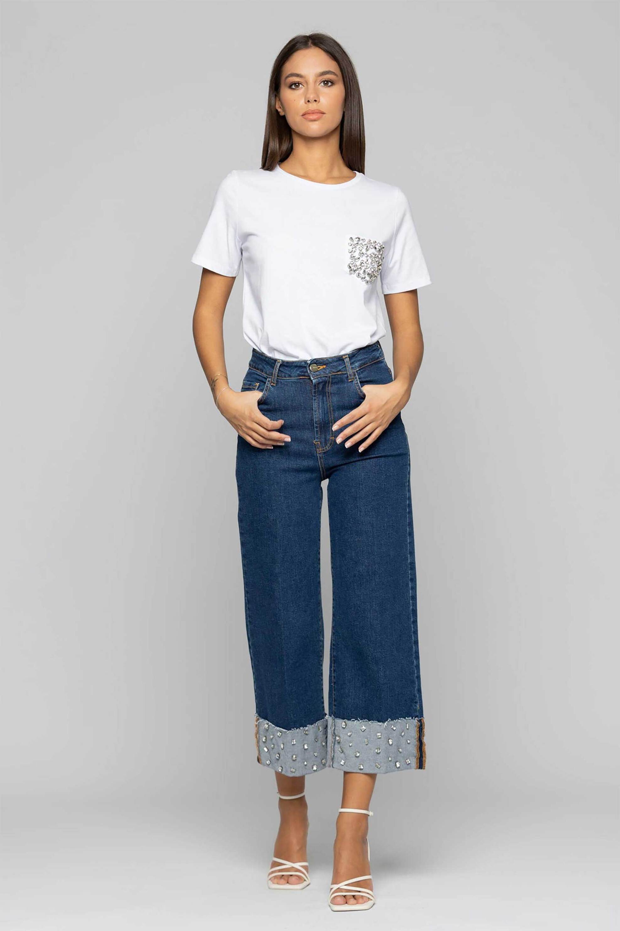 Kocca γυναικείο Τ-shirt με απλικέ πέτρες - P24PTS1731ABUN0000 Λευκό φωτογραφία