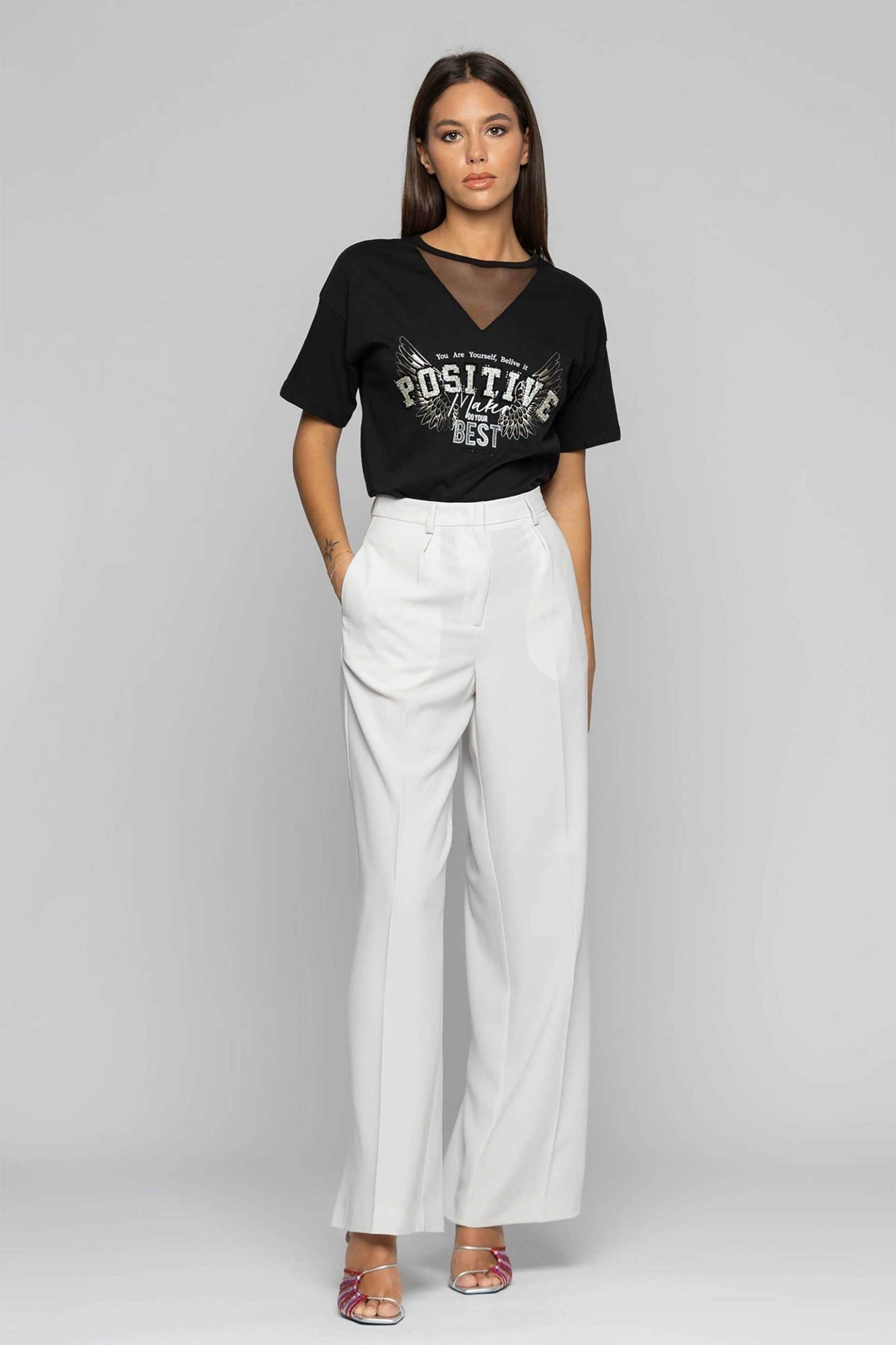 KOCCA Kocca γυναικείο Τ-shirt με στάμπα και διαφάνεια "Mercedita" - P24PTS1822ABUN0000 Μαύρο
