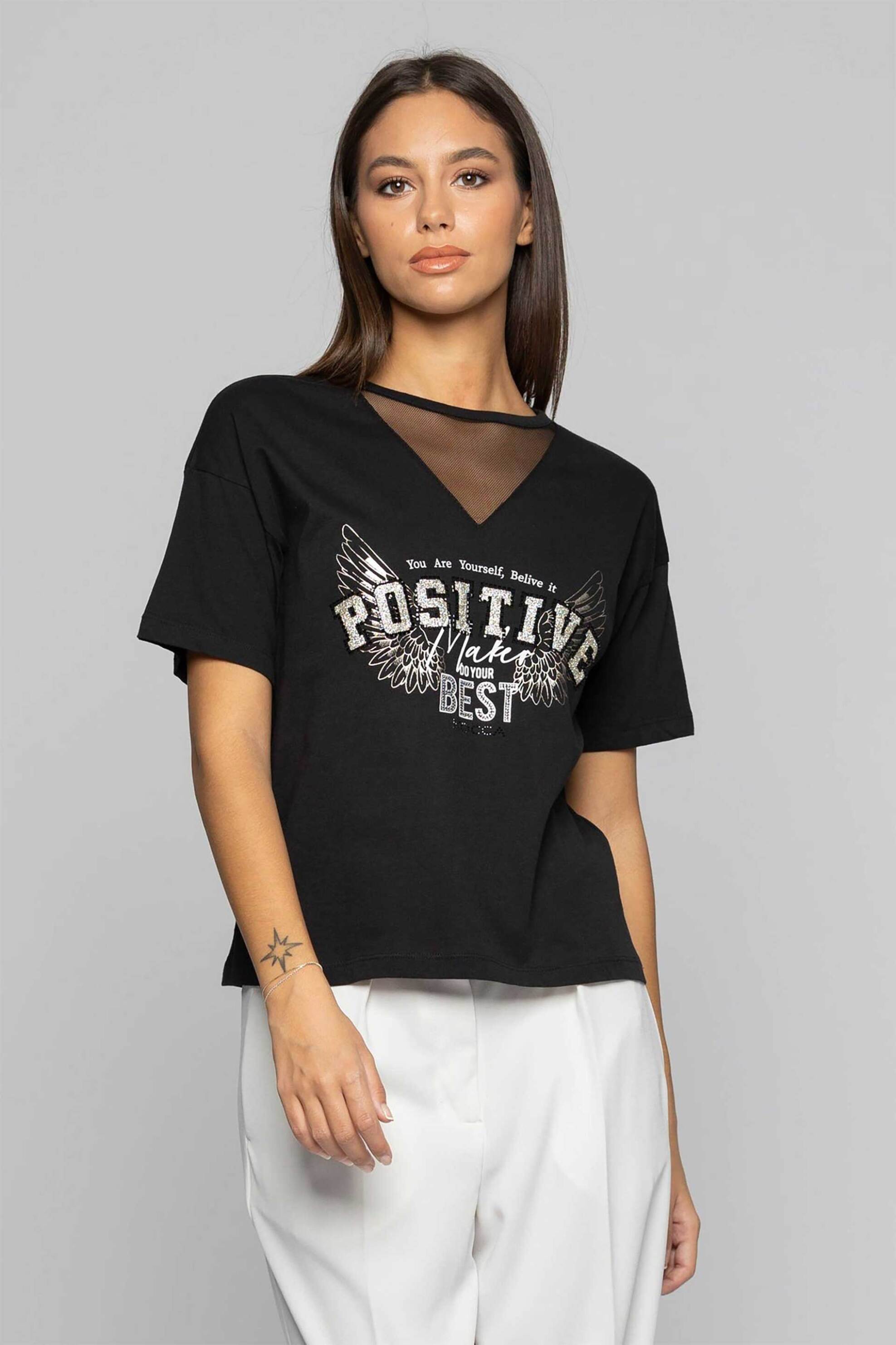 Kocca γυναικείο Τ-shirt με στάμπα και διαφάνεια "Mercedita" - P24PTS1822ABUN0000 Μαύρο φωτογραφία