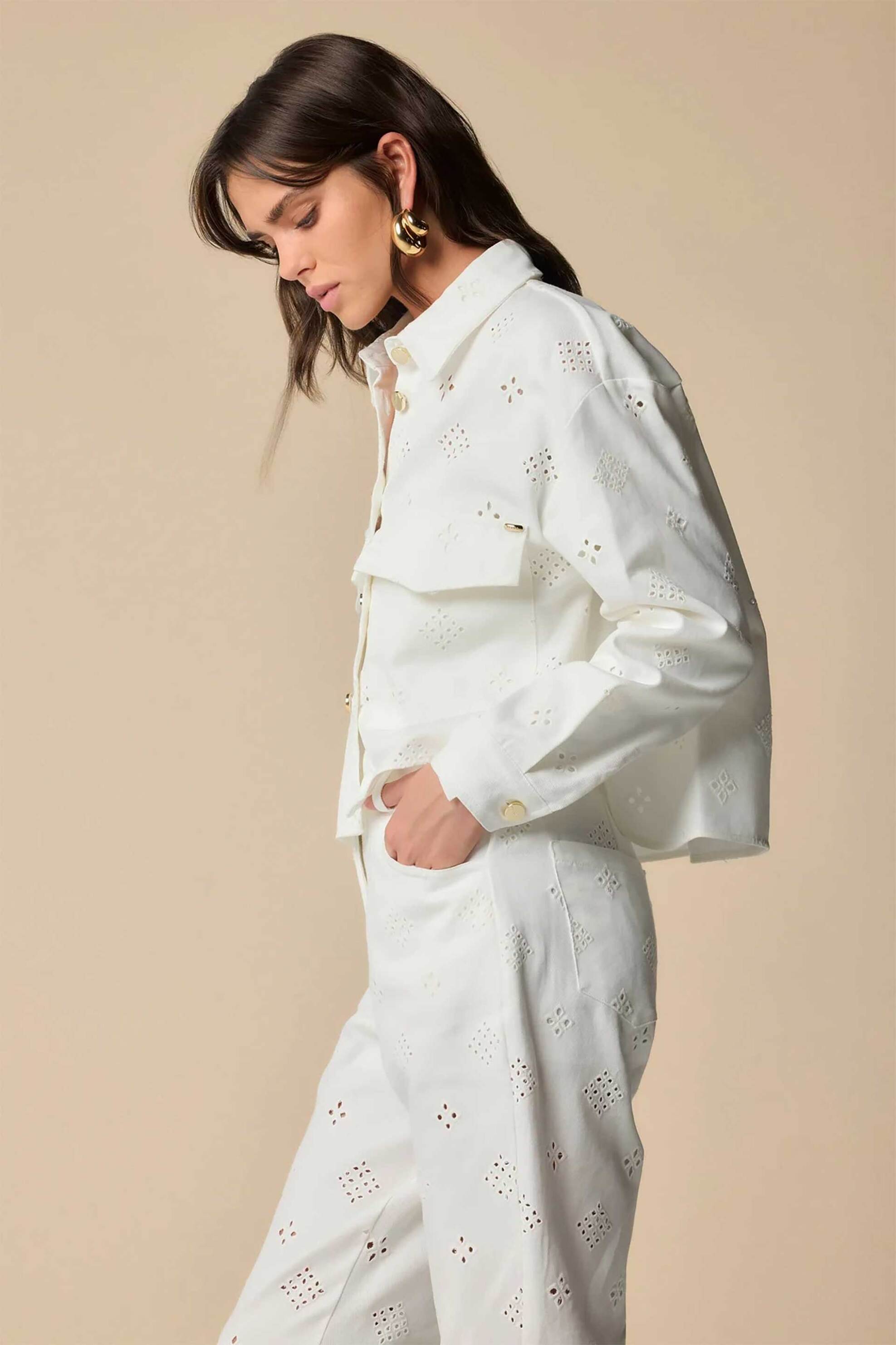 Kocca γυναικείο jacket μονόχρωμο με διάτρητο σχέδιο "Jeanne" - P25PGB5830ABUN0000 Λευκό φωτογραφία