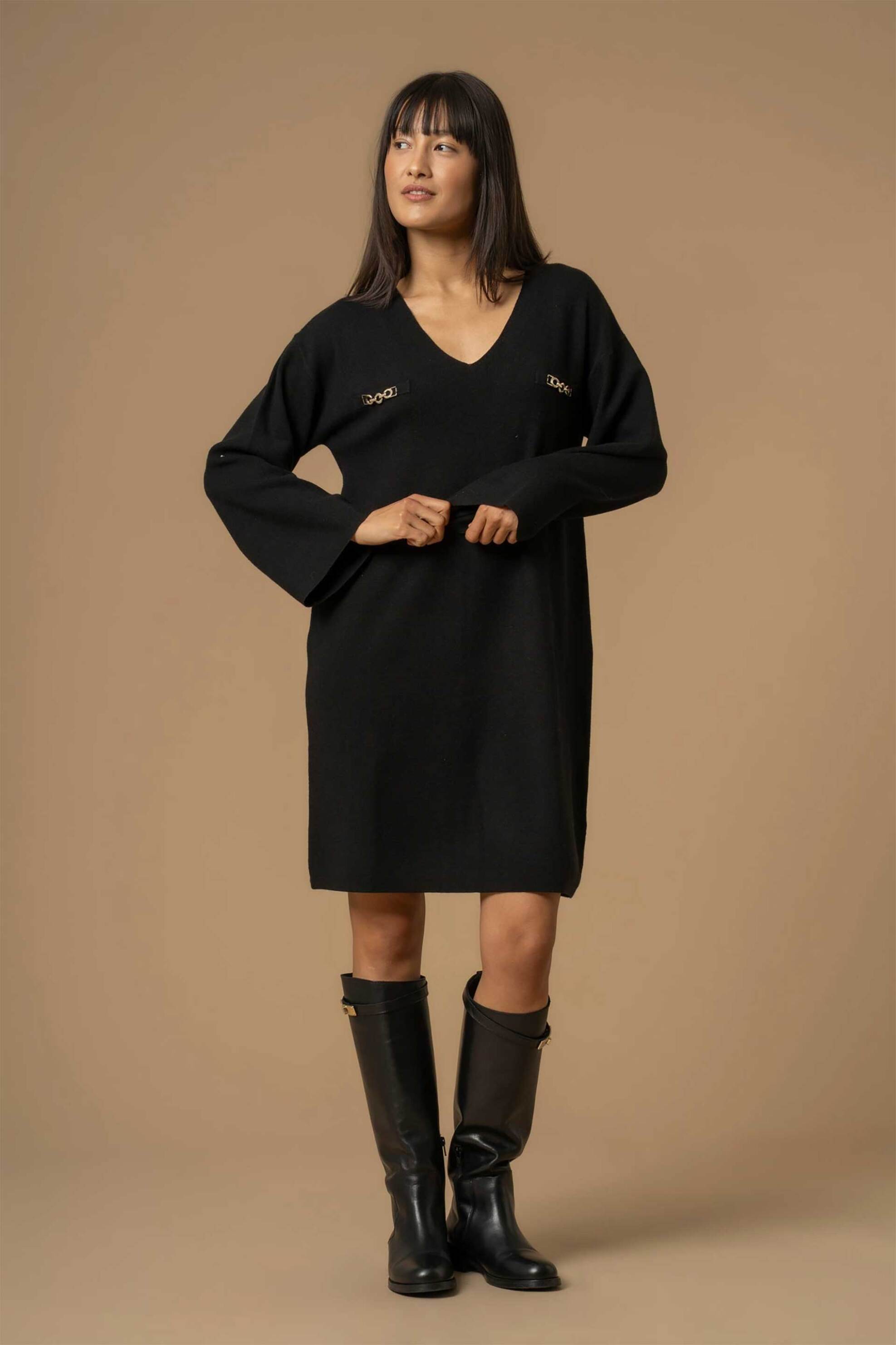 Kocca γυναικείο mini πλεκτό φόρεμα διακοσμημένο με αλυσίδες "Ires"