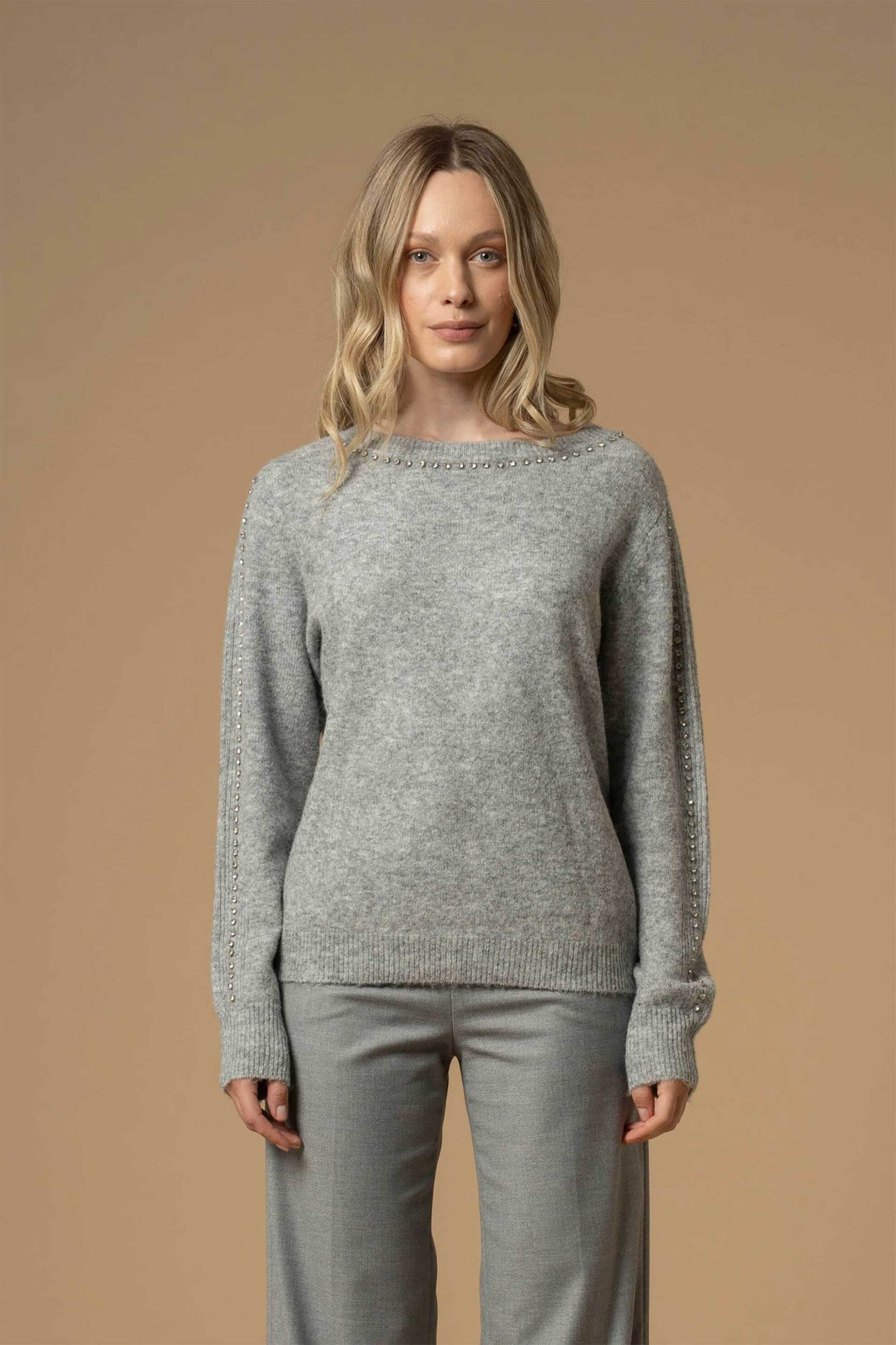 Kocca γυναικείο πουλόβερ μονόχρωμο με στρας Regular Fit "Enimia" - A25PMA7272ABUN0000 Γκρι