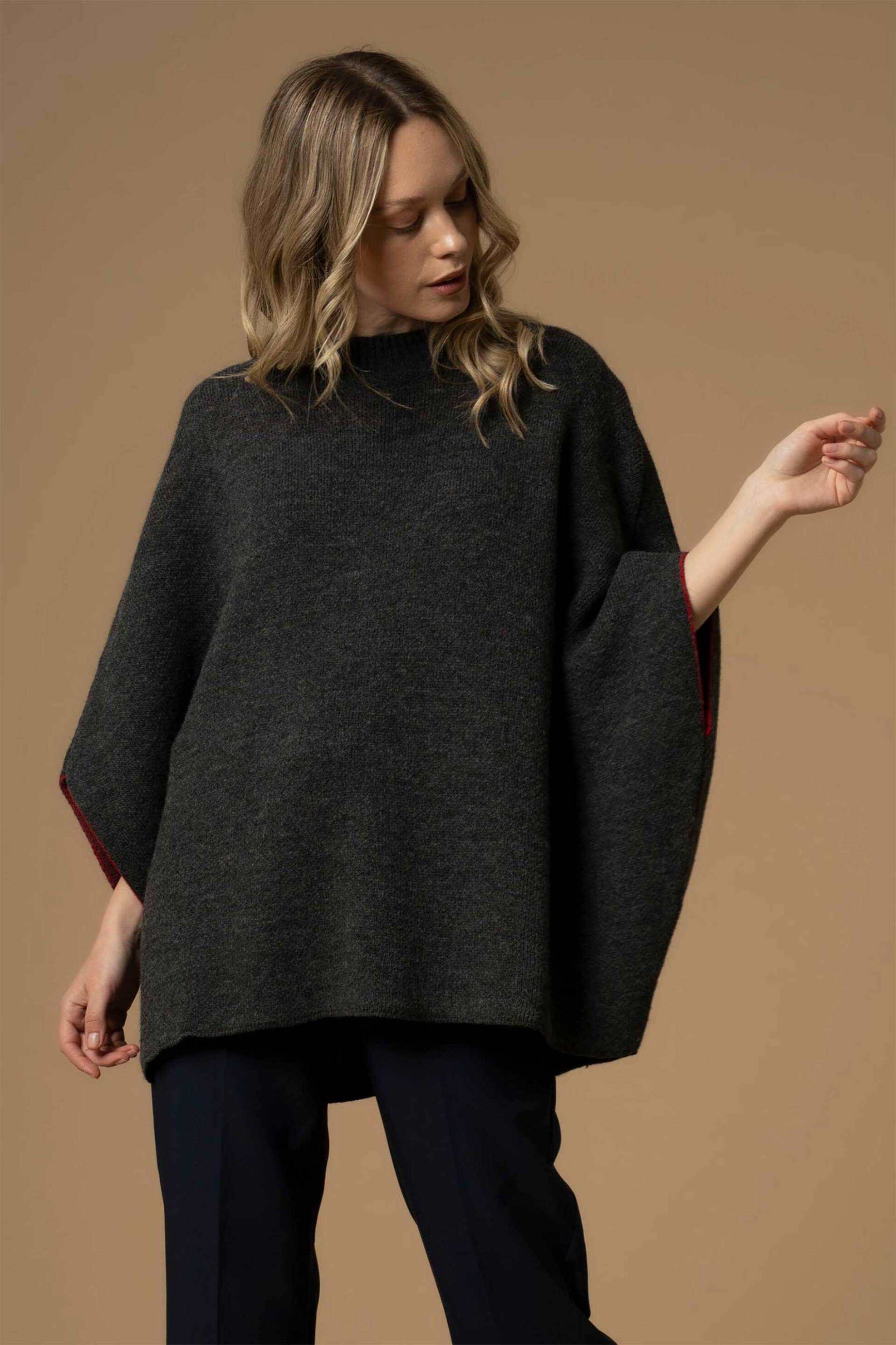 Kocca γυναικείο πουλόβερ μονόχρωμο με μανίκια Batwing και lettering Relaxed Fit "Loreno" - A25PMA7477ABUN0000 Σκούρο γκρι