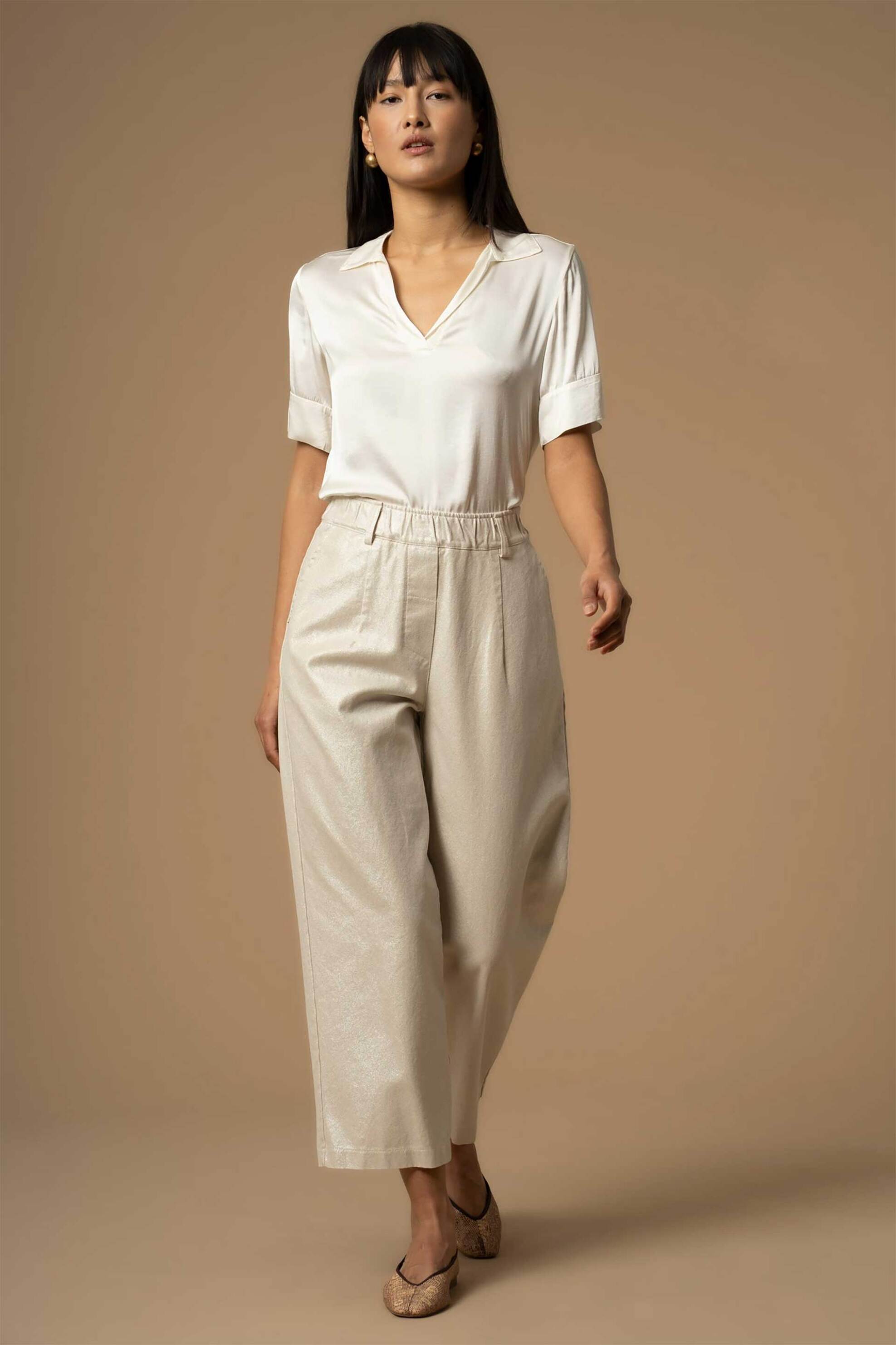 Kocca γυναικείο παντελόνι βαμβακερό με ελαστική μέση cropped "Anestis"