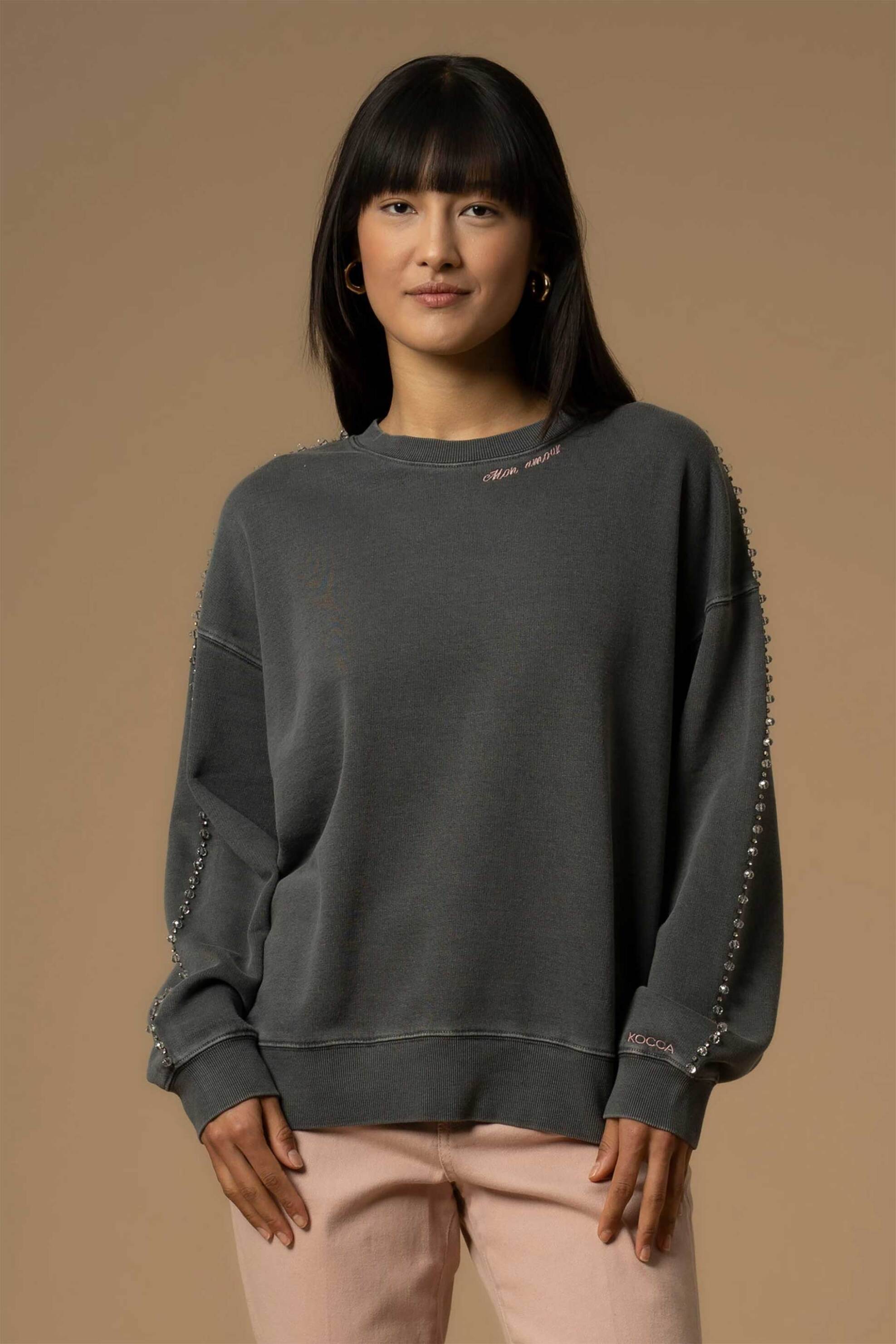 Kocca γυναικεία μπλούζα φούτερ με λεπτομέρειες από στρας και κεντημένα γράμματα "Francine"