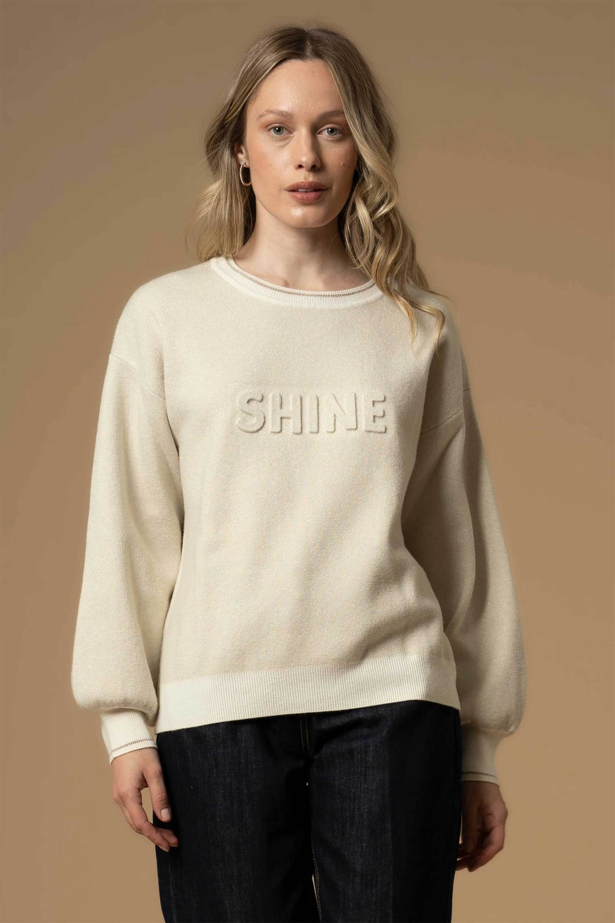 Kocca γυναικείο πουλόβερ μονόχρωμο με ανάγλυφο lettering Relaxed Fit "Ennona"