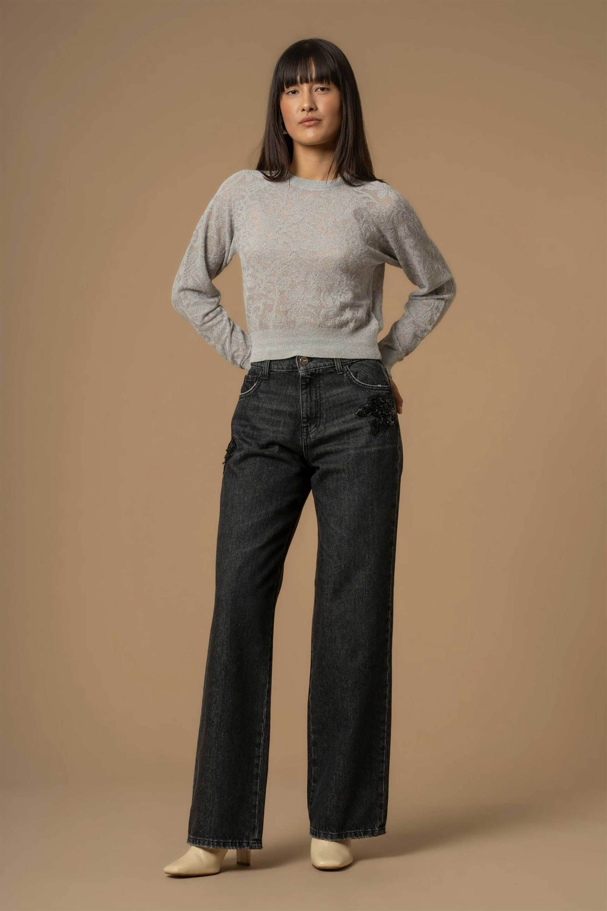 Kocca γυναικείο τζιν παντελόνι με λεπτομέρειες στρας Straight Leg "Dewen"