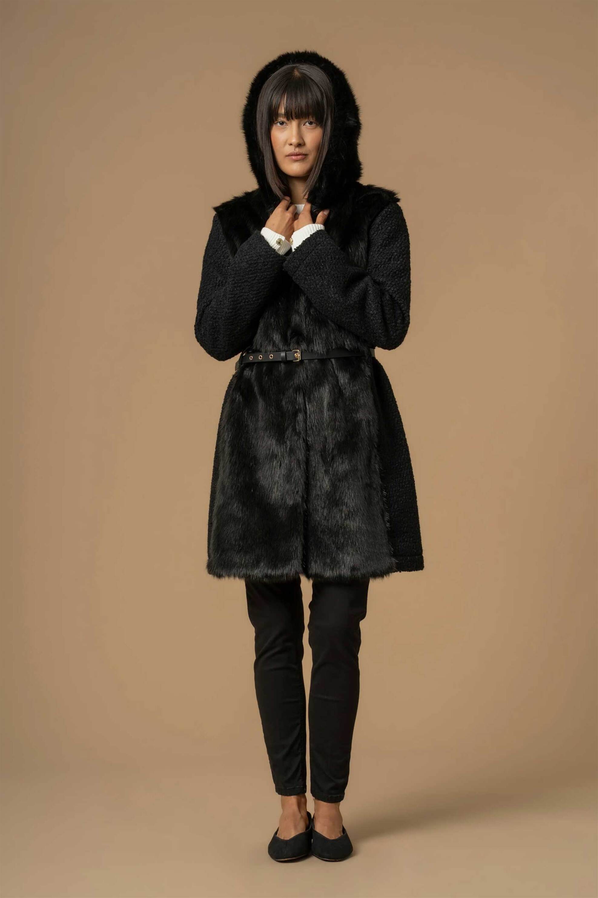 Kocca γυναικείο παλτό με faux γούνα με κουκούλα "Aude"