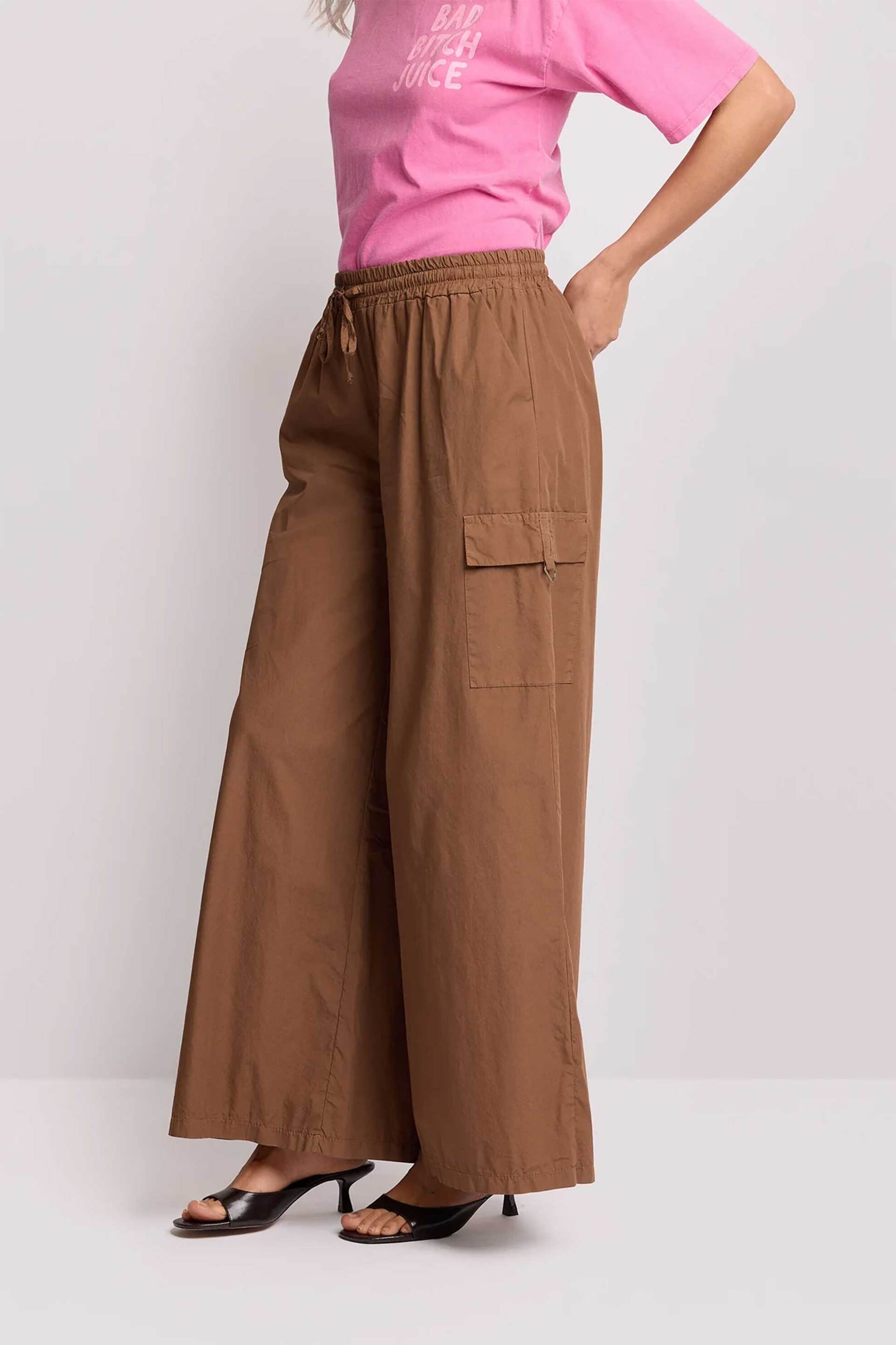 Kocca γυναικείο παντελόνι με ελαστική μέση και wide leg "Isaak" - P26PPF8455ABUN0000 Καφέ φωτογραφία