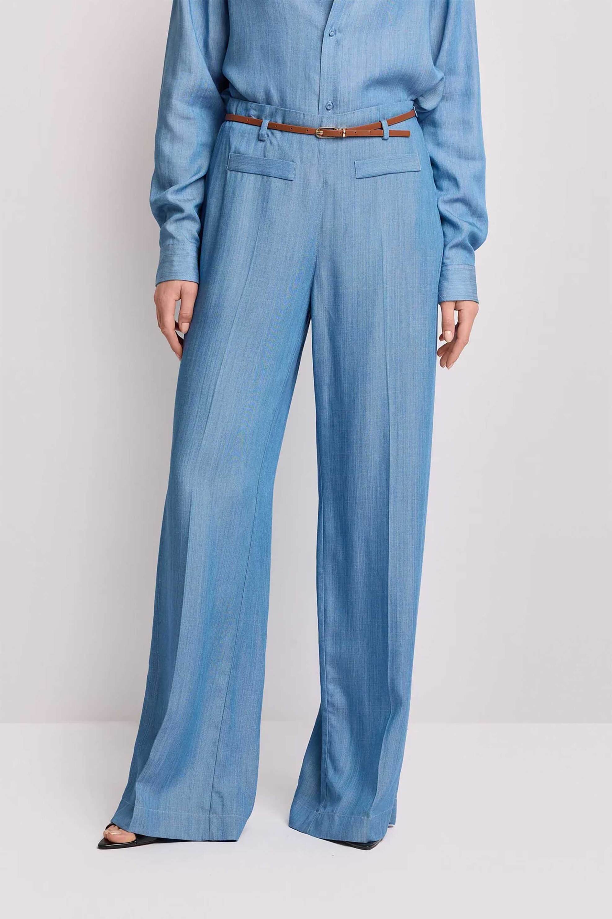 Kocca γυναικείο ψηλόμεσο παντελόνι με ζώνη και wide leg 