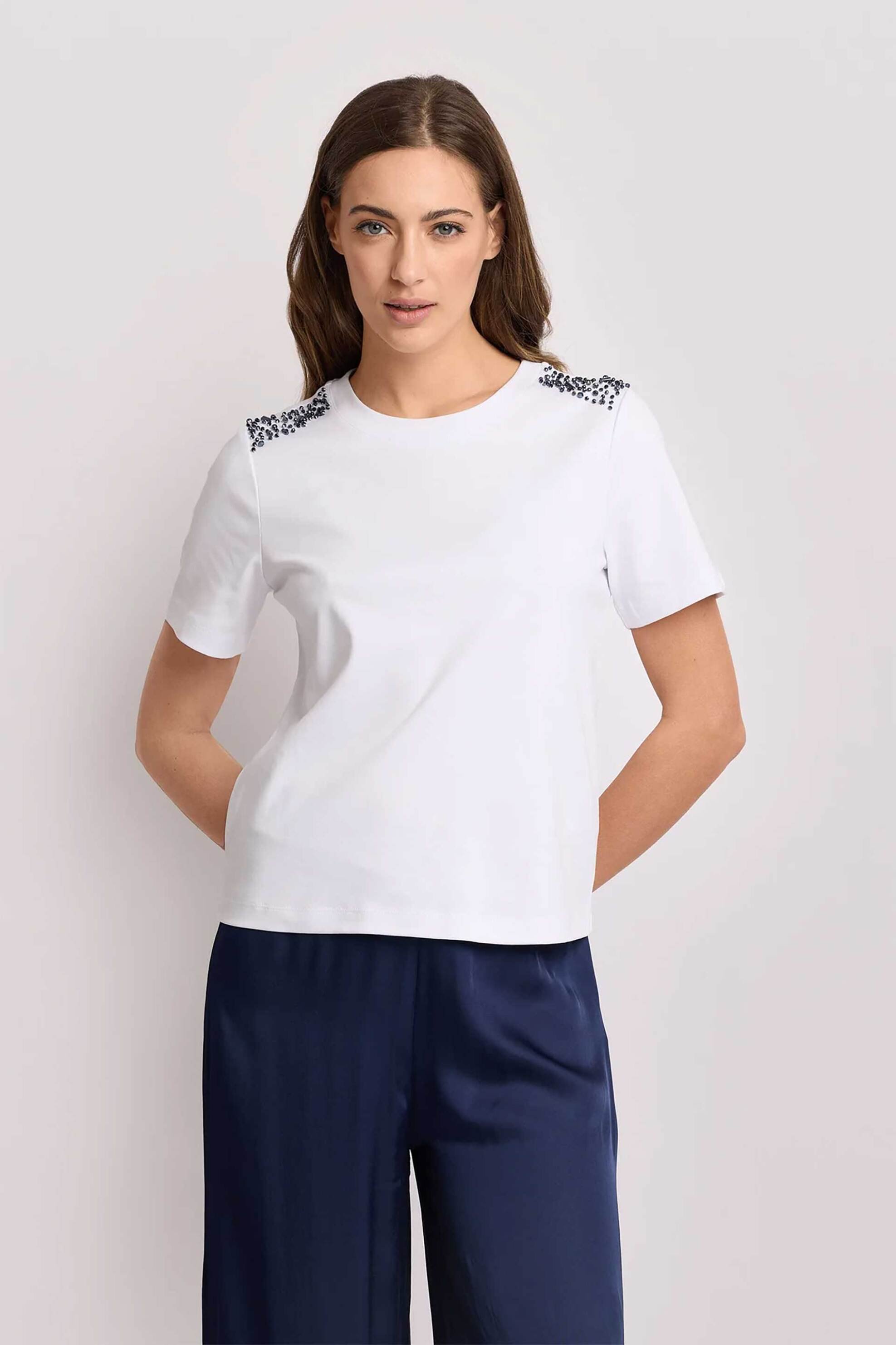 Kocca γυναικείο T-shirt με διακοσμητικές πέτρες "Mariacristina" - P26PTS8362ABUN0000 Λευκό
