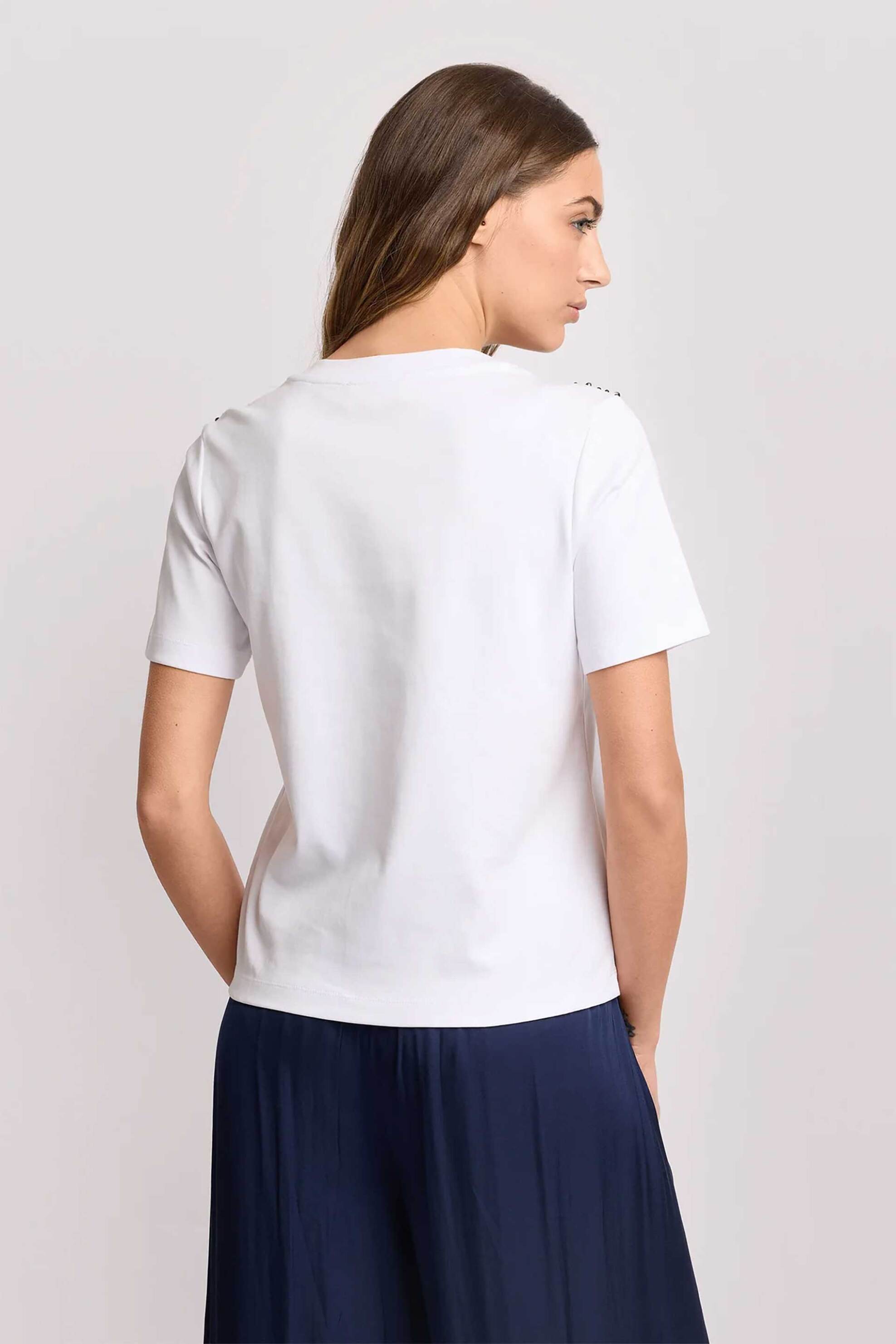 KOCCA Kocca γυναικείο T-shirt με διακοσμητικές πέτρες "Mariacristina" - P26PTS8362ABUN0000 Λευκό - 4