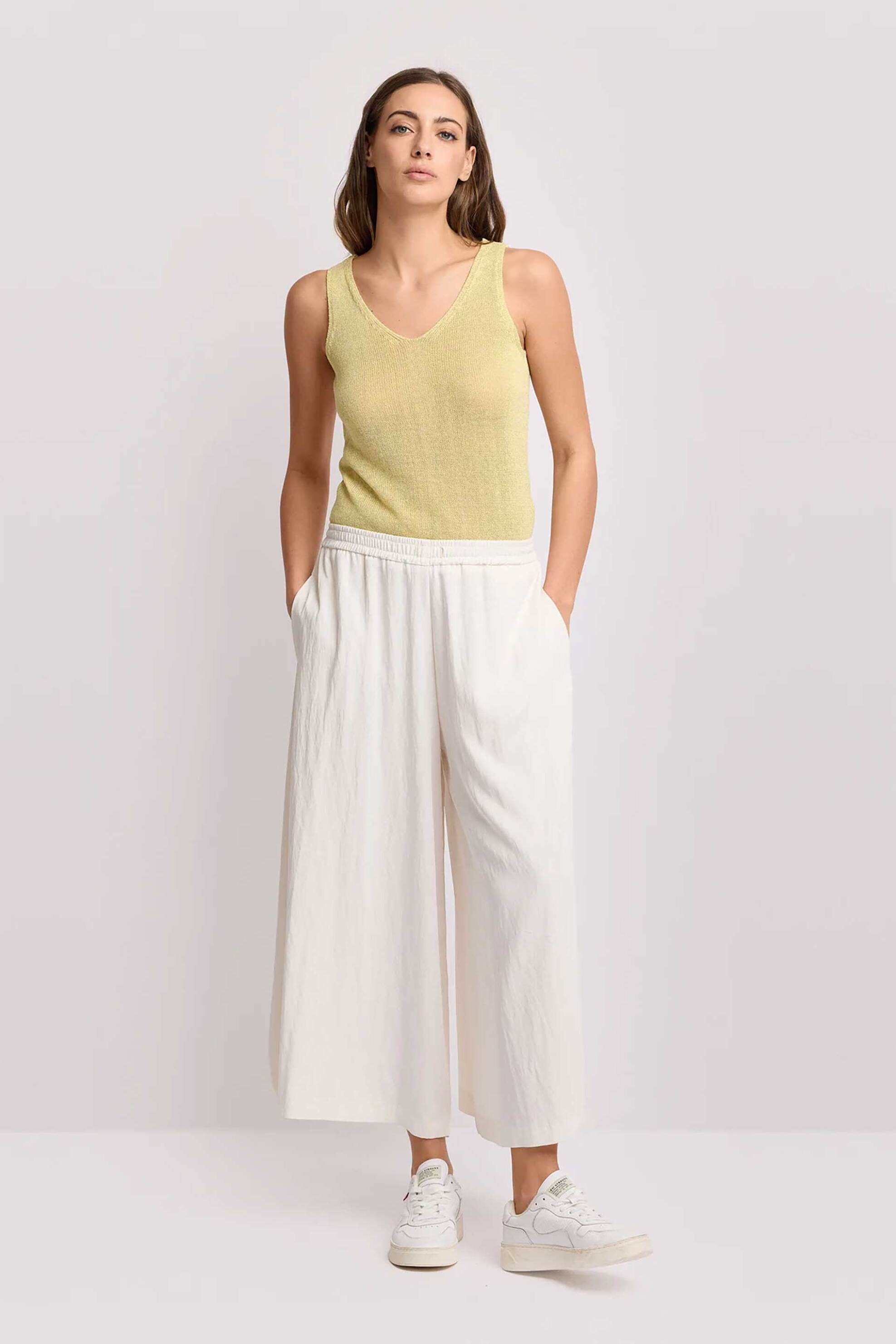 Kocca γυναικείο παντελόνι με ελαστική μέση και cropped wide leg "Nevaeh" - P26PPF8483ABUN3573 Κρέμ
