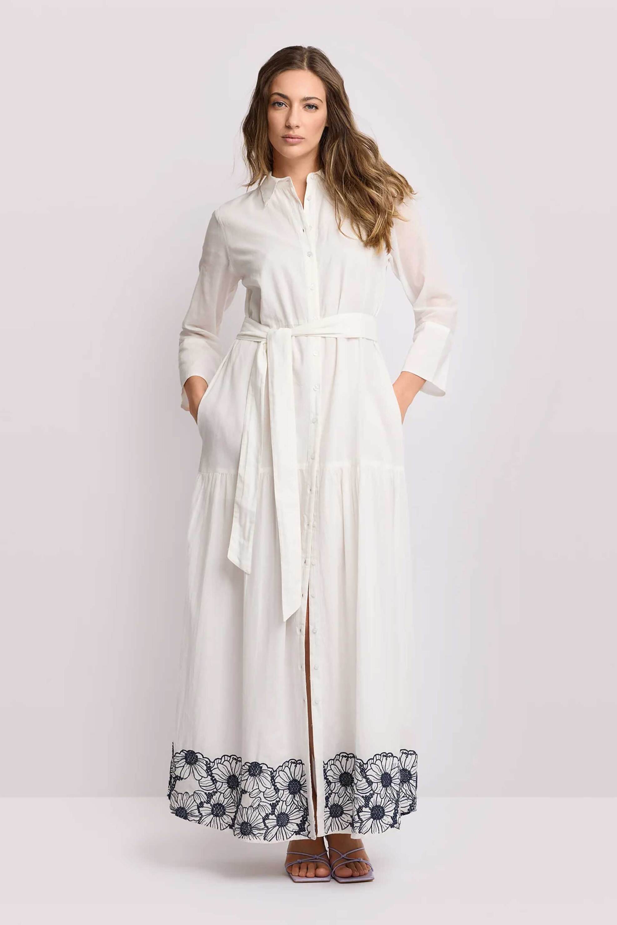 KOCCA Kocca γυναικείο maxi φόρεμα σεμιζιέ με floral κεντήματα "Liberato" - P26PAB8678ABUN0000 Λευκό