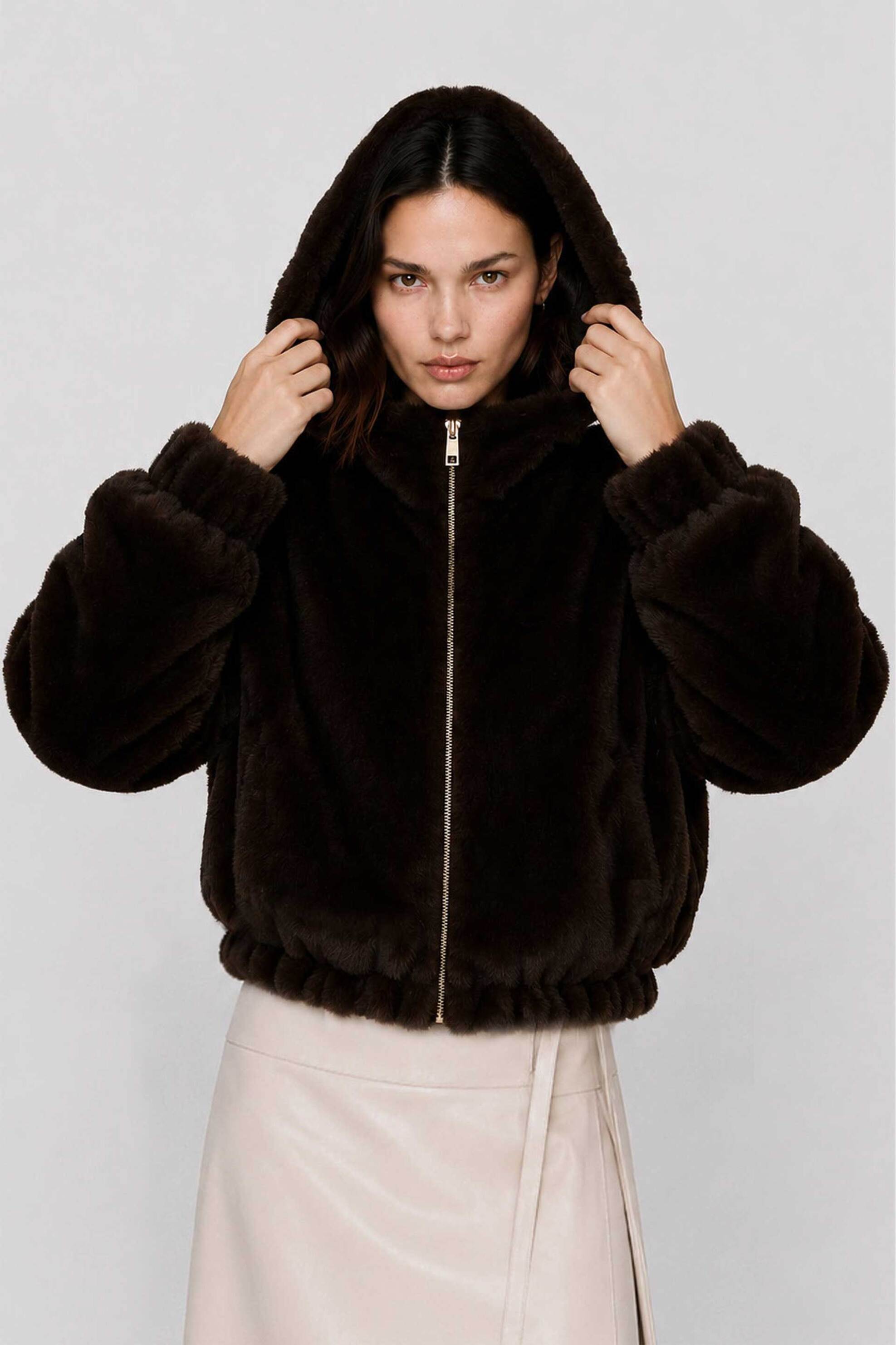 Kocca γυναικείο jacket faux γούνα και κουκούλα 