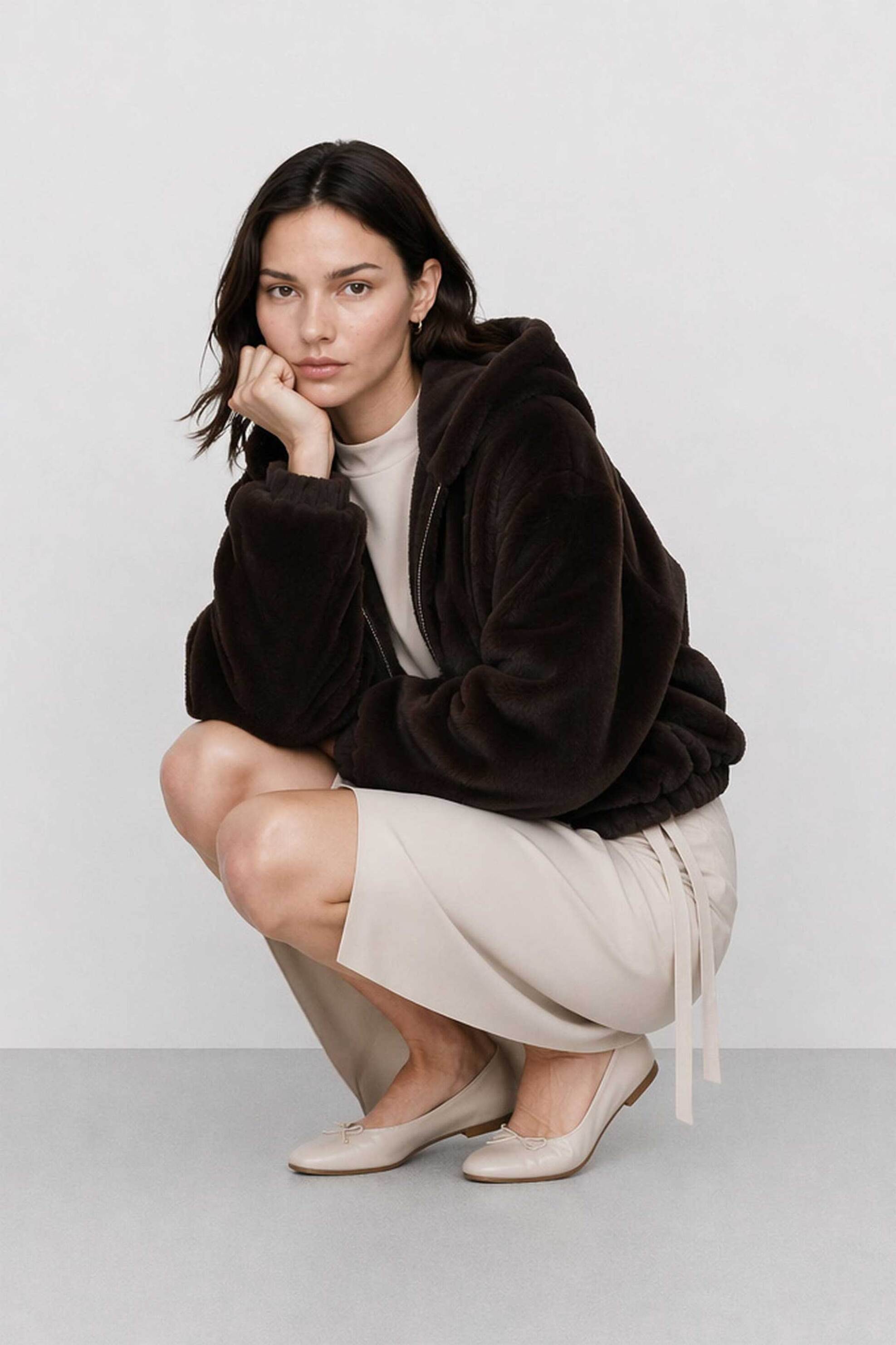 Kocca γυναικείο jacket faux γούνα και κουκούλα 