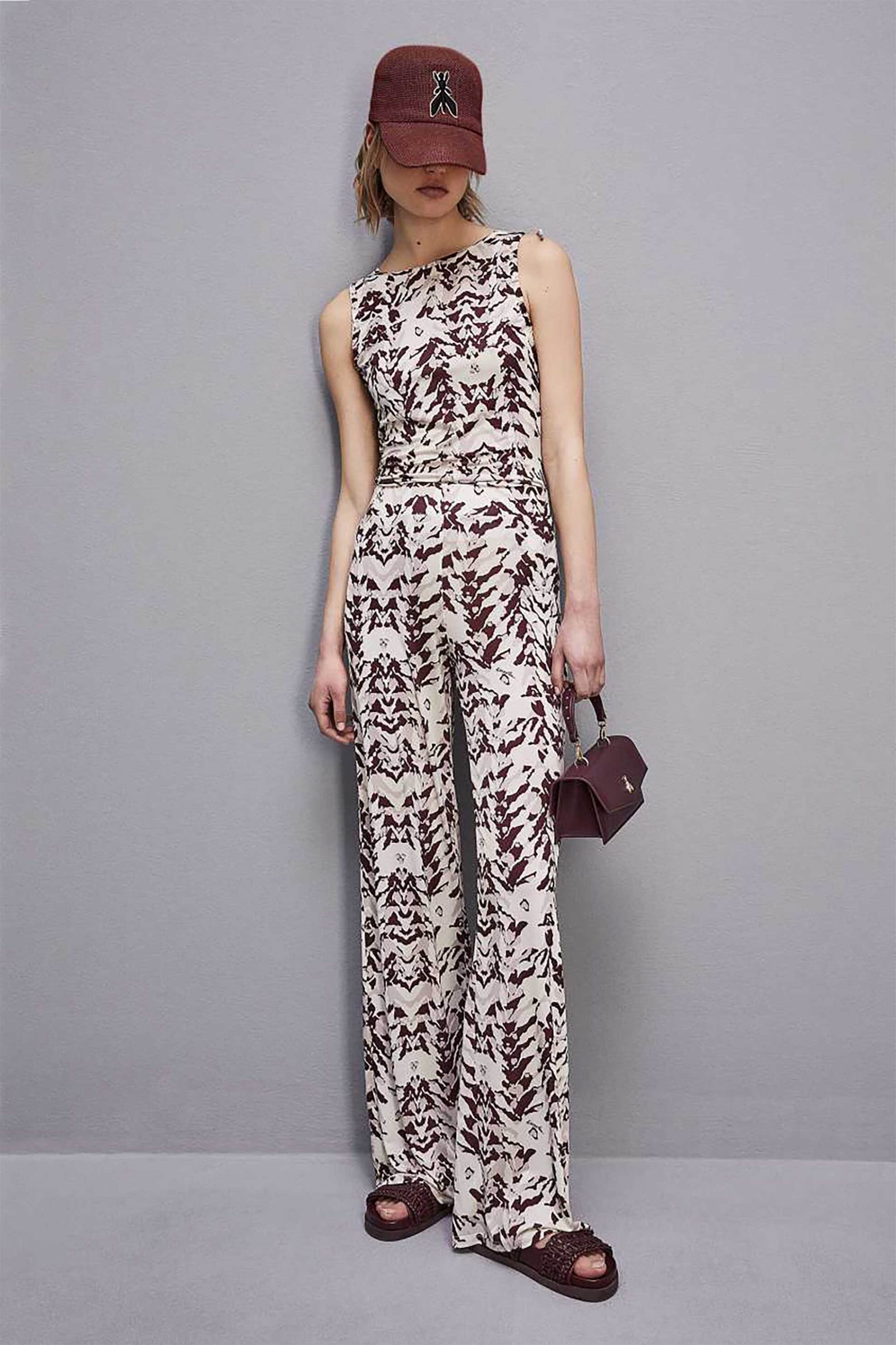 PATRIZIA PEPE Patrizia Pepe γυναικείο παντελόνι με all-over print Palazzo Fit - 2P1576 Μπορντό