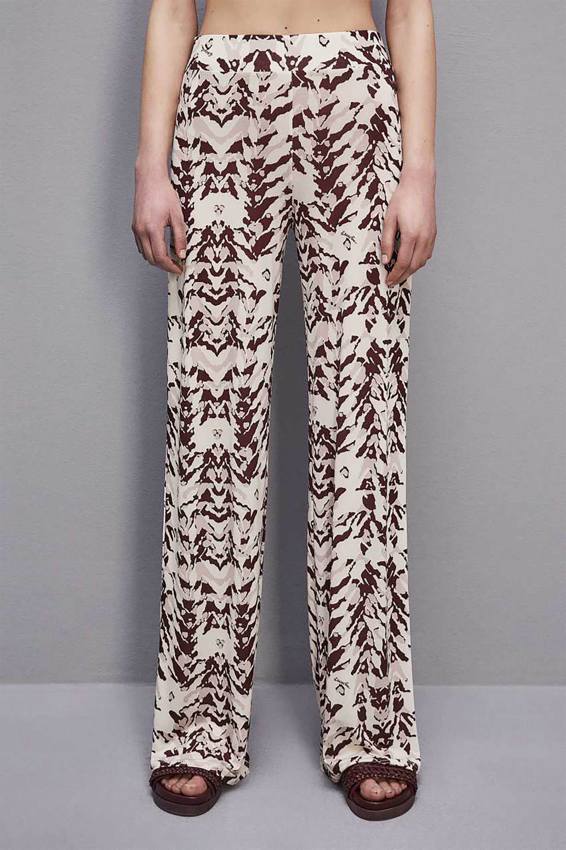 Patrizia Pepe γυναικείο παντελόνι με all-over print Palazzo Fit - 2P1576 Μπορντό φωτογραφία