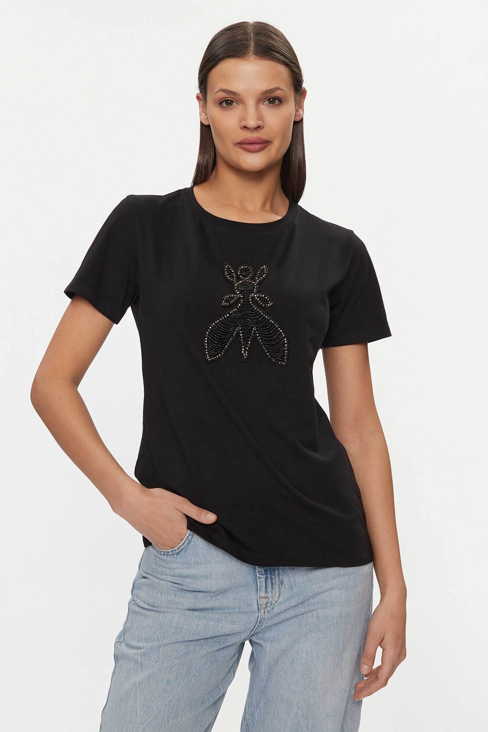 PATRIZIA PEPE Patrizia Pepe γυναικείο T-shirt με λογότυπο από strass Regular Fit - 8M1599 Μαύρο