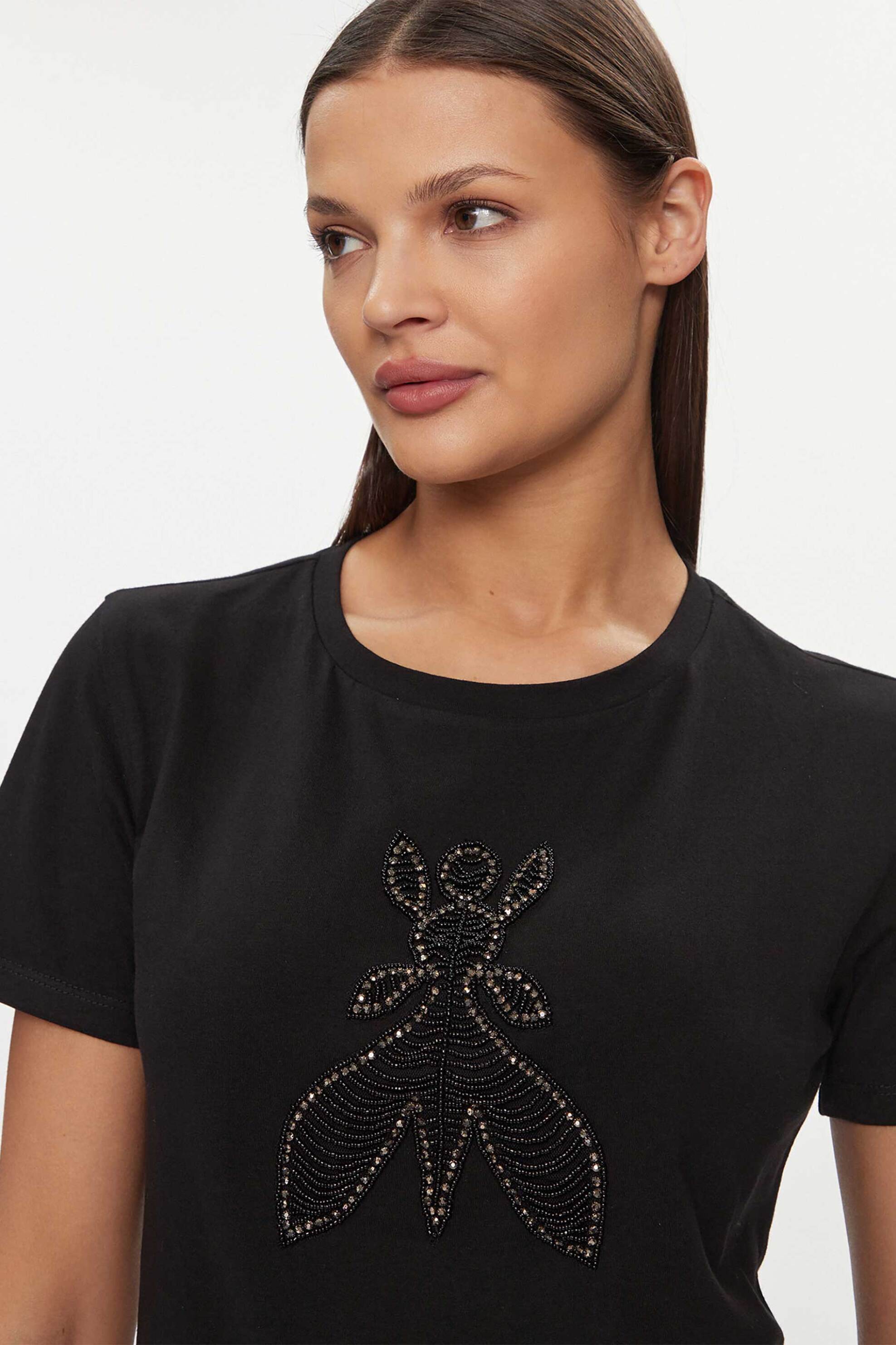 Patrizia Pepe γυναικείο T-shirt με λογότυπο από strass Regular Fit - 8M1599 Μαύρο φωτογραφία