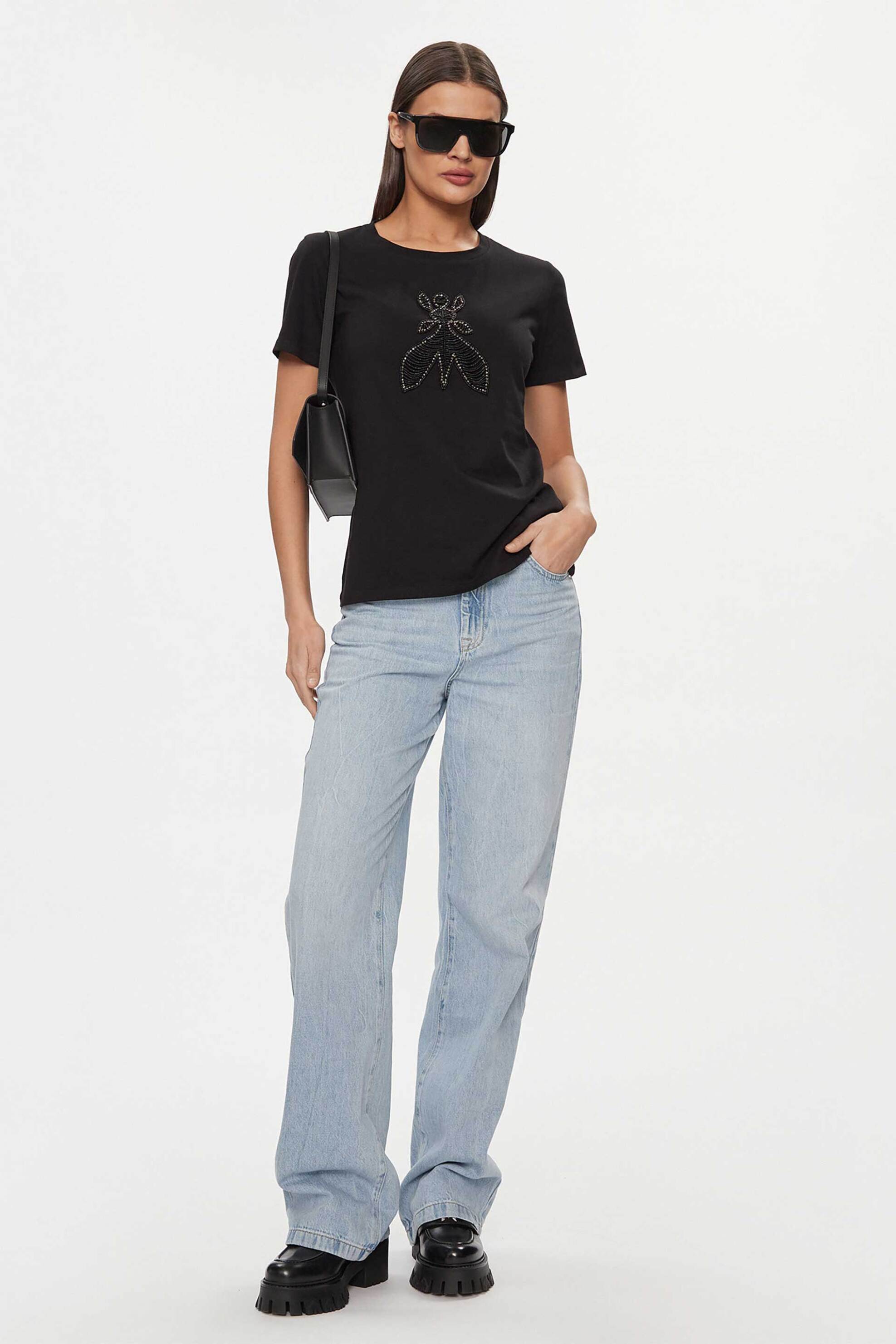 Patrizia Pepe γυναικείο T-shirt με λογότυπο από strass Regular Fit - 8M1599 Μαύρο φωτογραφία