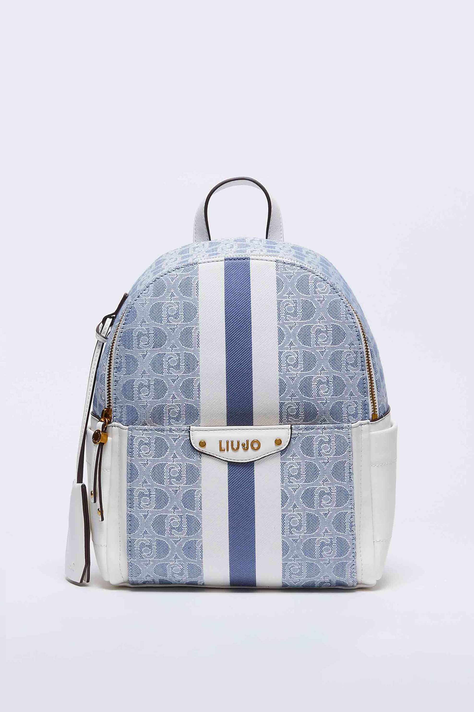 LIU JO Liu Jo γυναικείο backpack με all-over contrast monogram print και ρίγες μπροστά - AA4145T9328 Λευκό - Μπλε