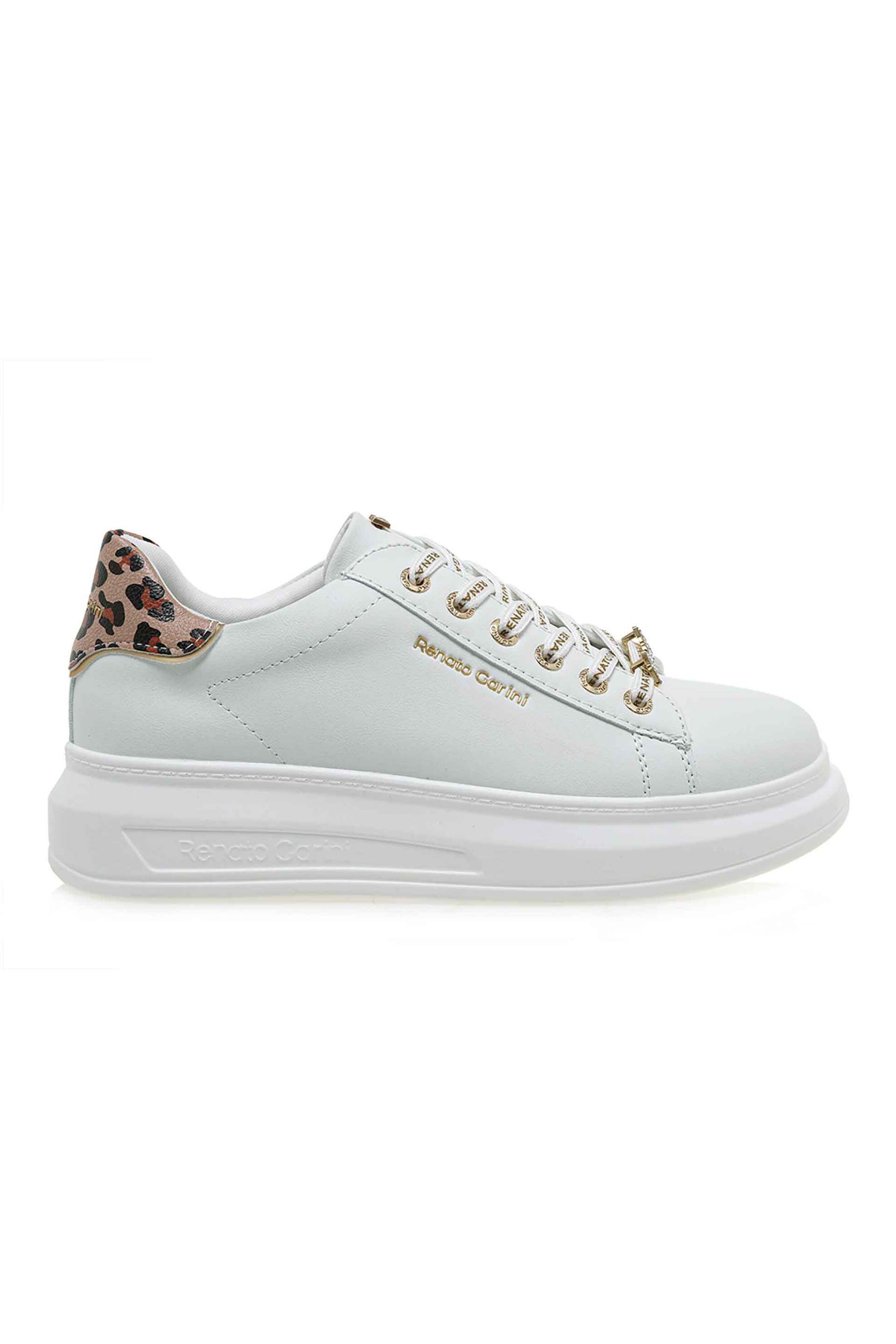 RENATO GARINI Renato Garini γυναικεία sneakers με μεταλλικό λογότυπο και leopard print στο πίσω μέρος - U119R573226L Λευκό