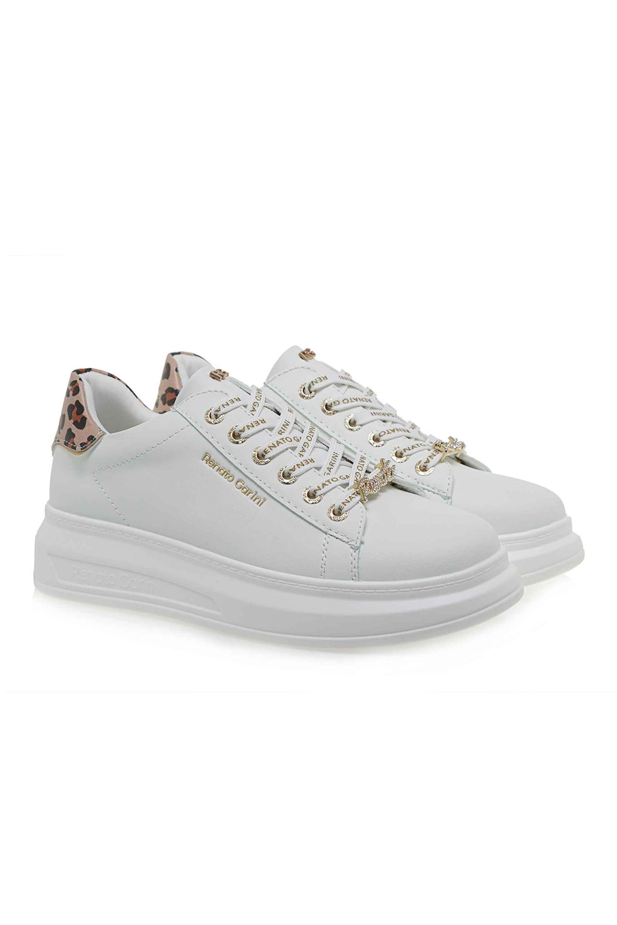 Renato Garini γυναικεία sneakers με μεταλλικό λογότυπο και leopard print στο πίσω μέρος - U119R573226L Λευκό φωτογραφία