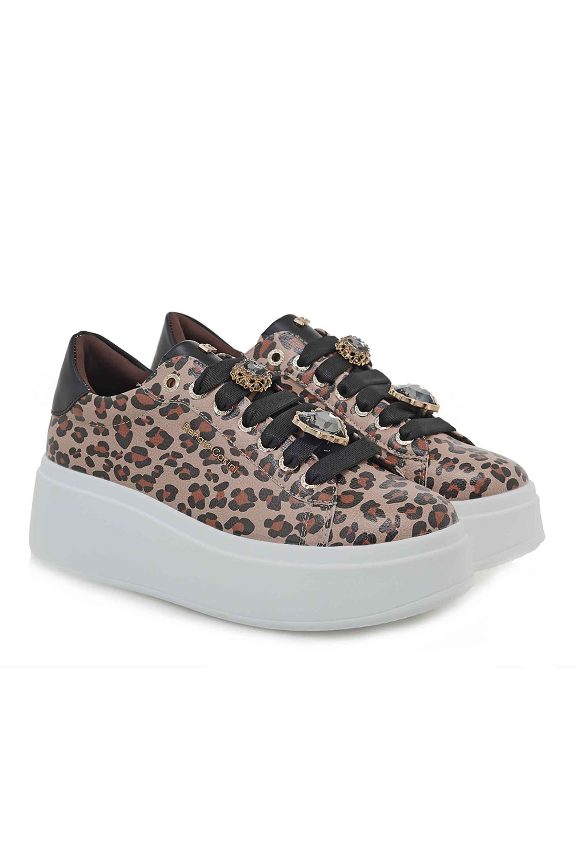Renato Garini γυναικεία sneakers με μεταλλικό λογότυπο και leopard print - U119R579327L Μπεζ φωτογραφία
